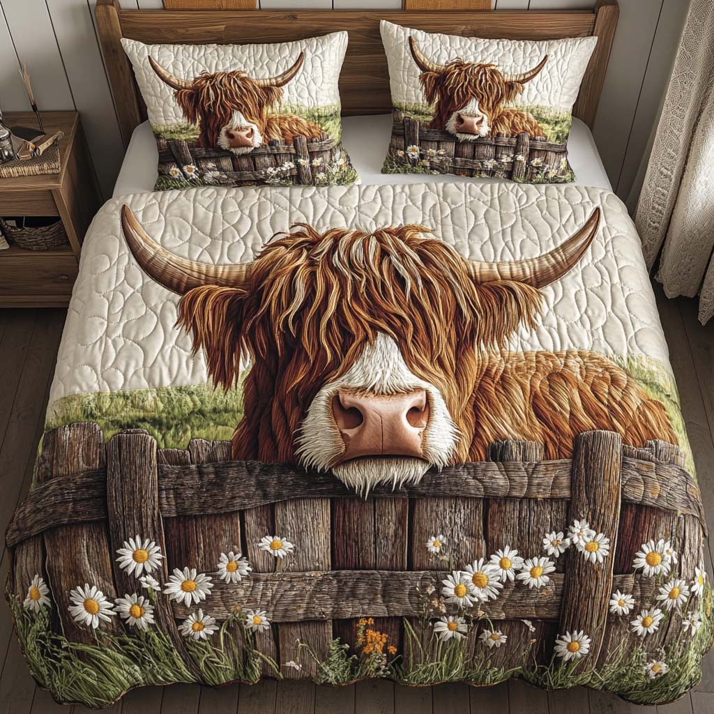 Highland Country Life Quilted Bedding Set Bed Room Decoration Highland Cattle Merchandise