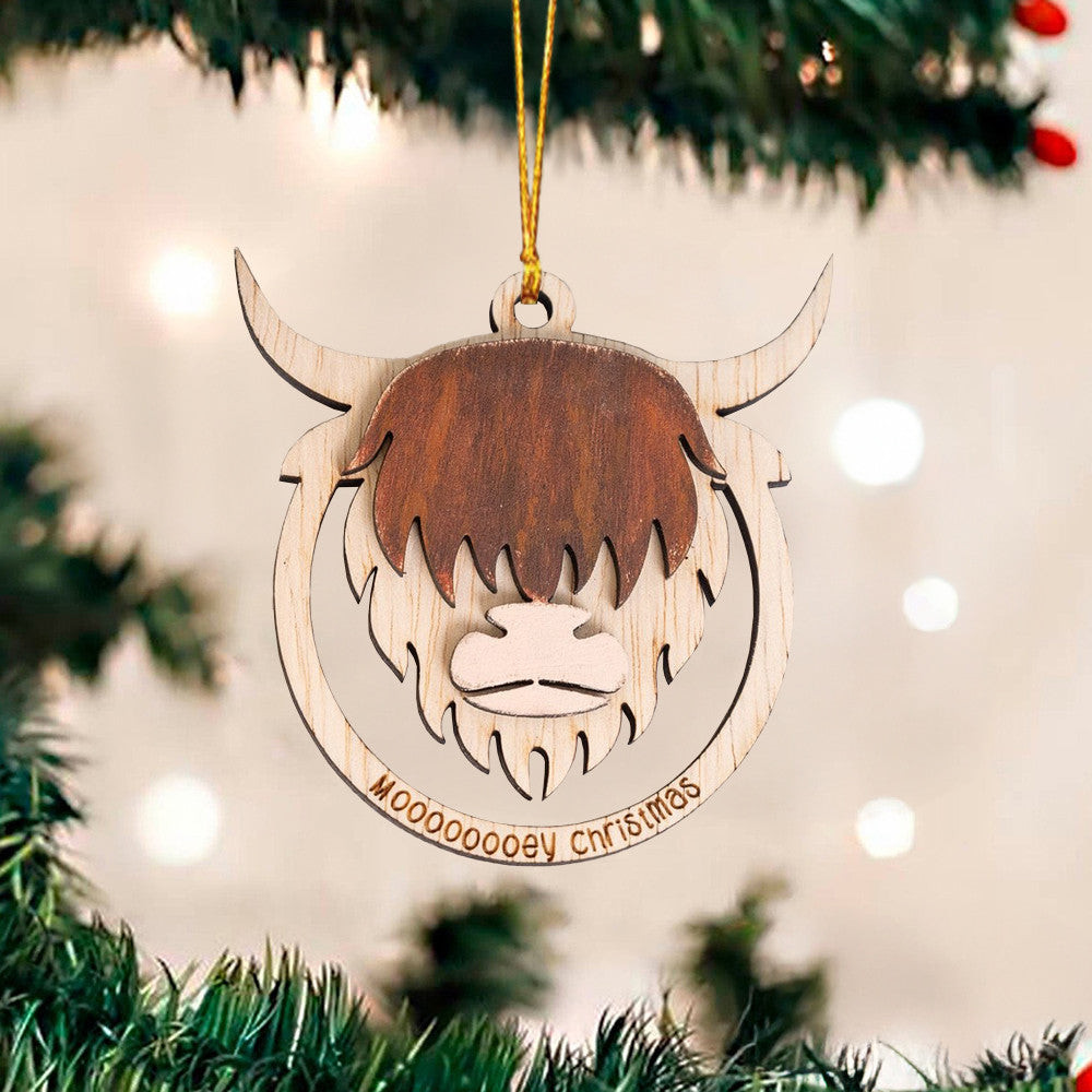 Highland Cow 2 Layered Wooden Ornament Highland Cow Christmas Ornament Holiday Decor