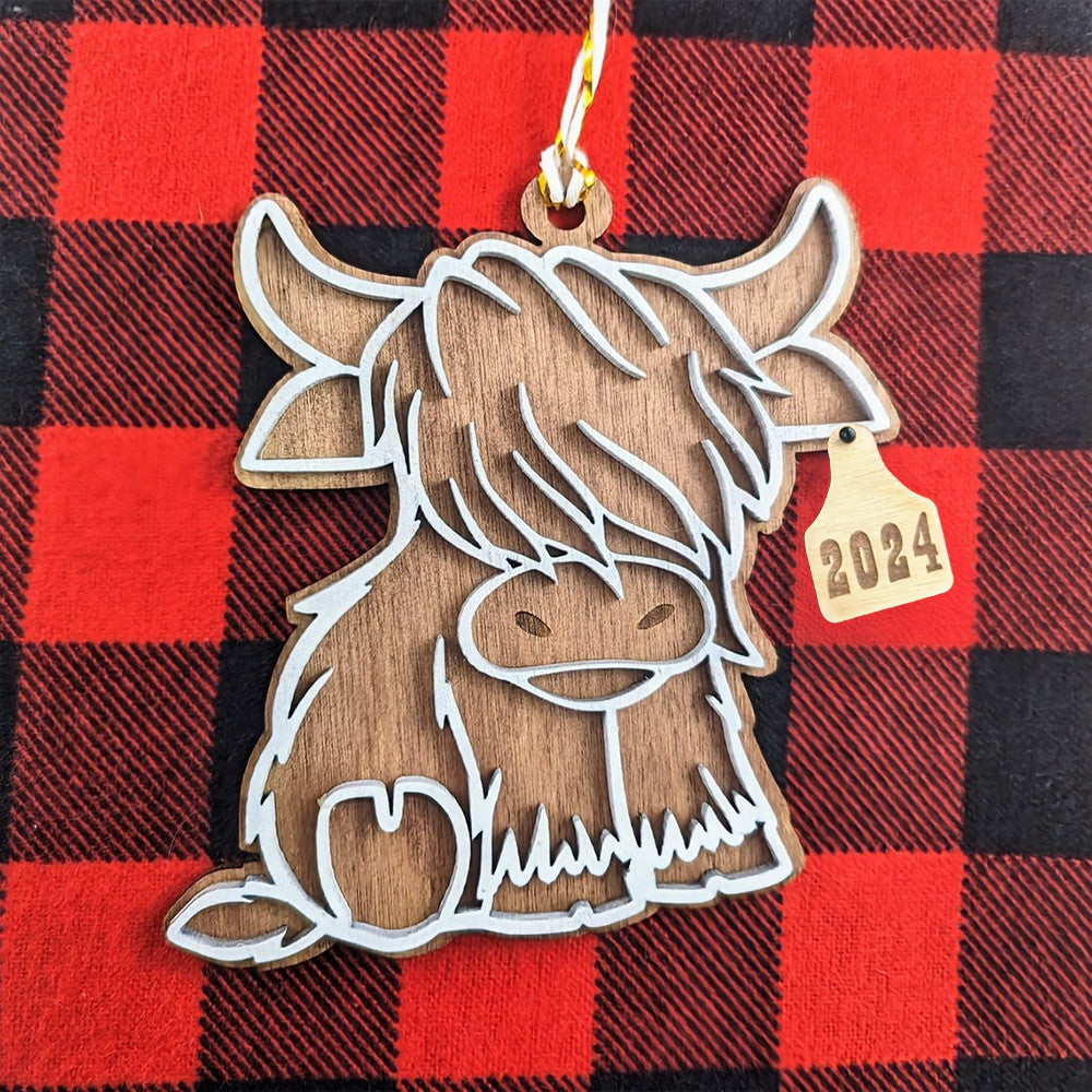 Highland Cow 2 Layered Wooden Ornament Highland Cow Ornament Christmas Tree Decorations Highland Cow 2 Layered Wooden Ornament Highland Cow Ornament Christmas Tree Decorations