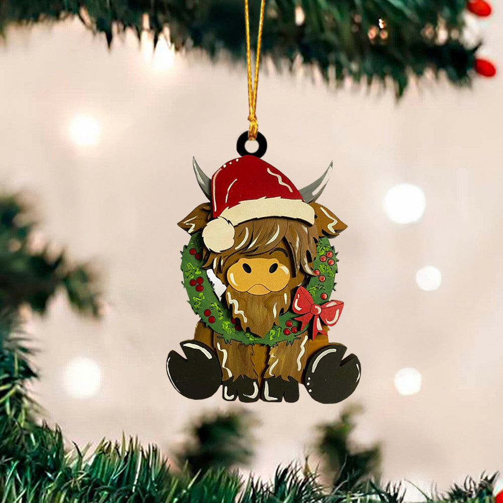 Highland Cow 4 Layered Wooden Ornament Highland Cow Ornament Christmas Tree Decor