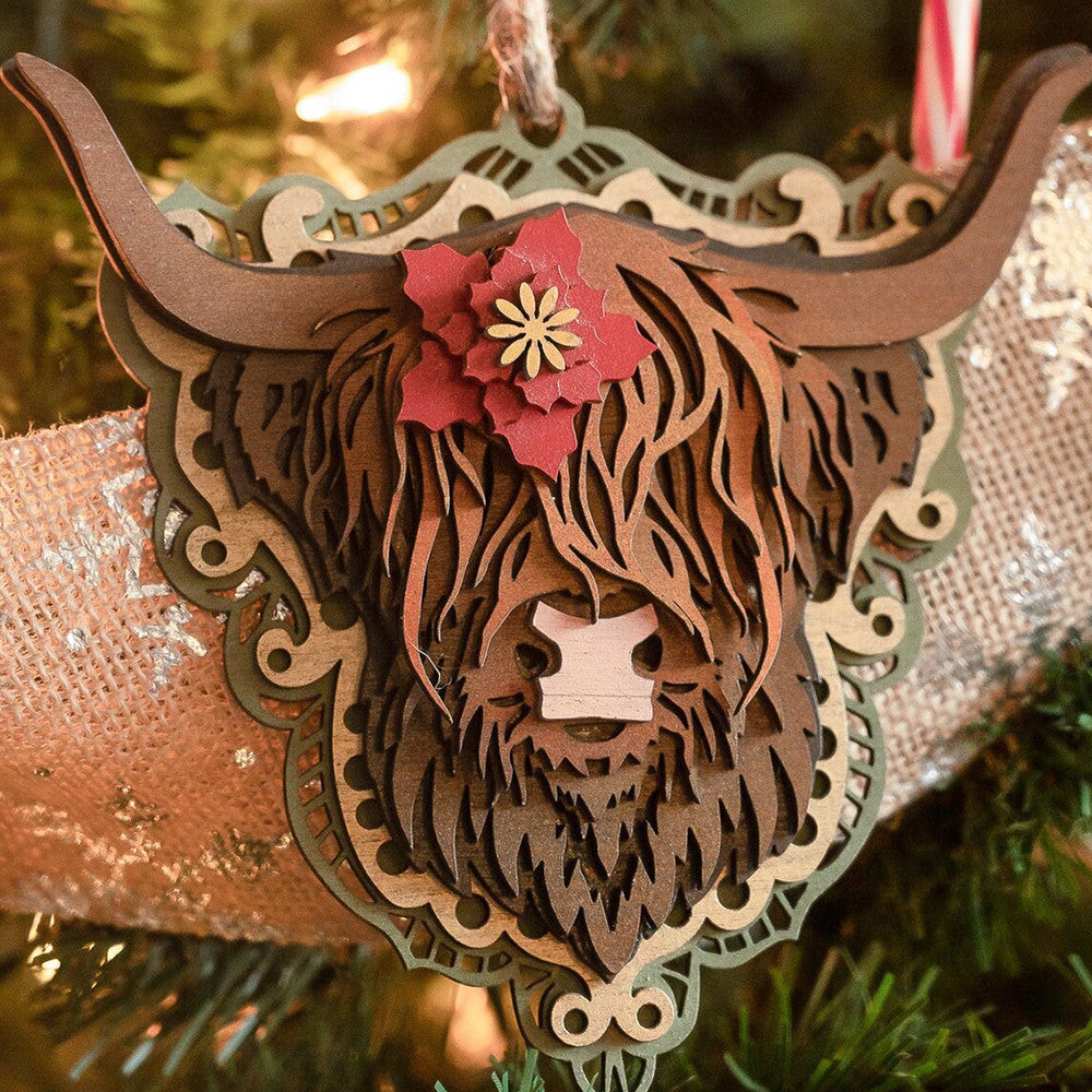 Highland Cow 5 Layered Wooden Ornament Highland Cow Christmas Ornament Farm Decoration Highland Cow 5 Layered Wooden Ornament Highland Cow Christmas Ornament Farm Decoration