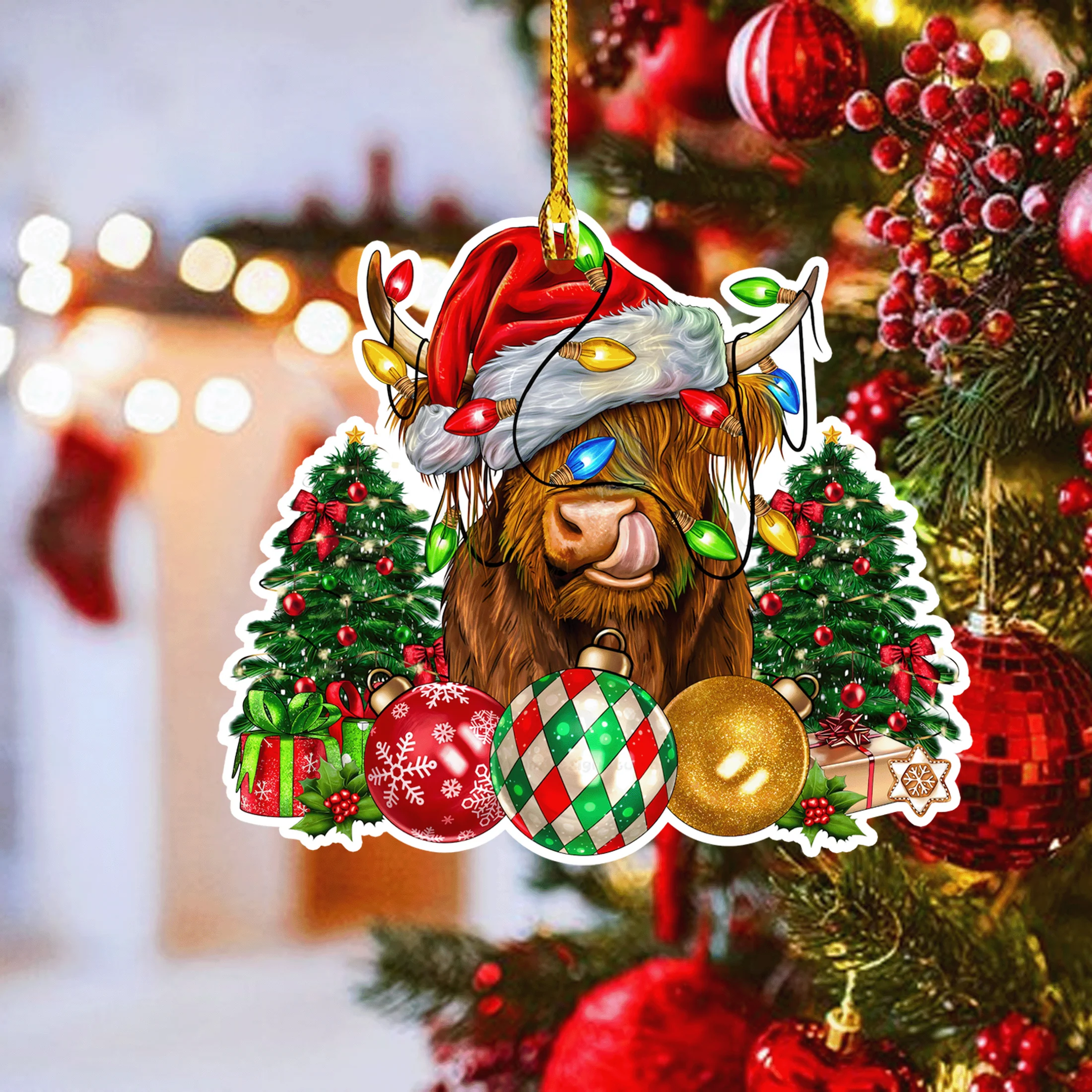 Highland Cow Acrylic Christmas Ornament Christmas Tree Decor Xmas Gifts For Cow Lovers