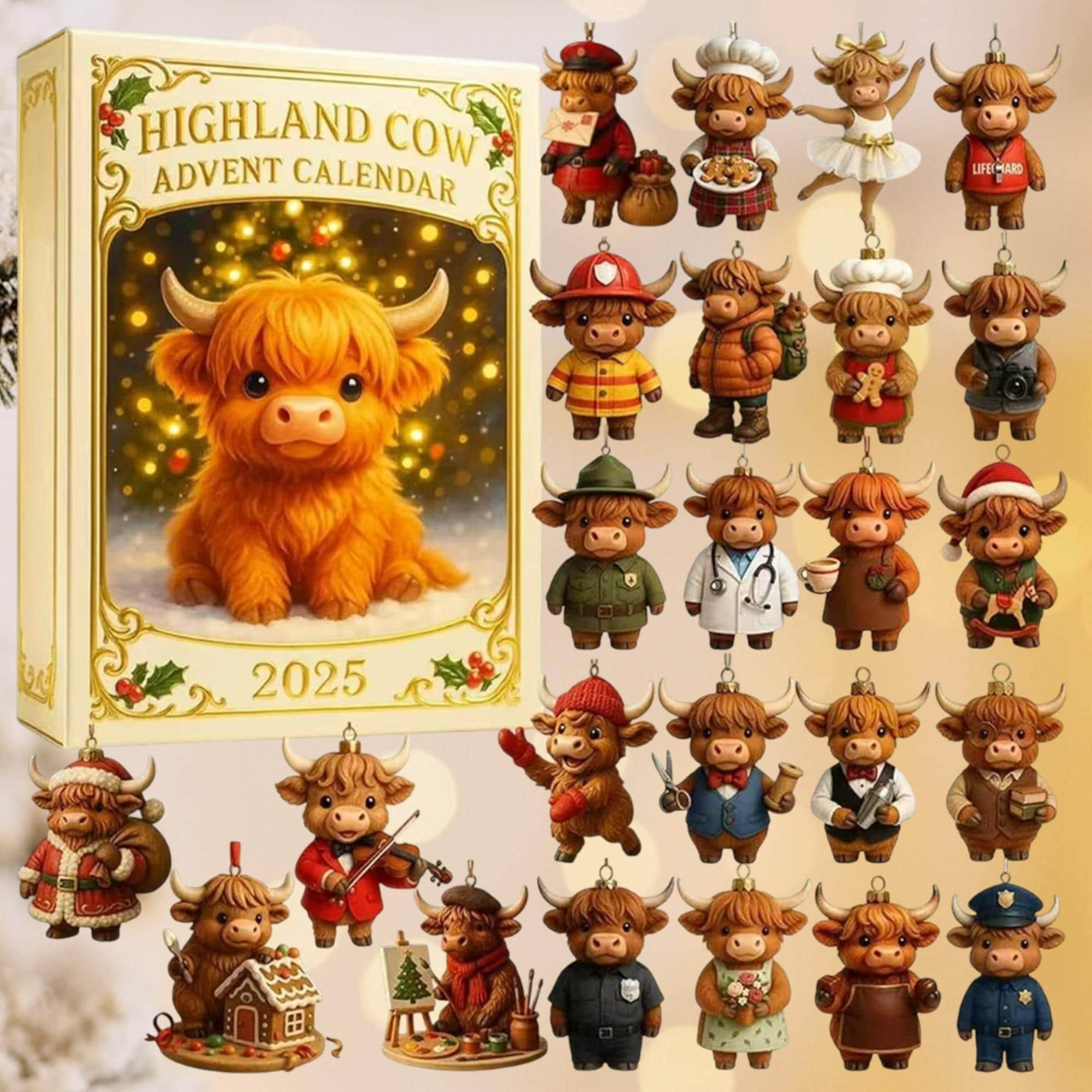 Highland Cow Advent Calendar 2025 24-Day Countdown Cow Lover Gift Ideas
