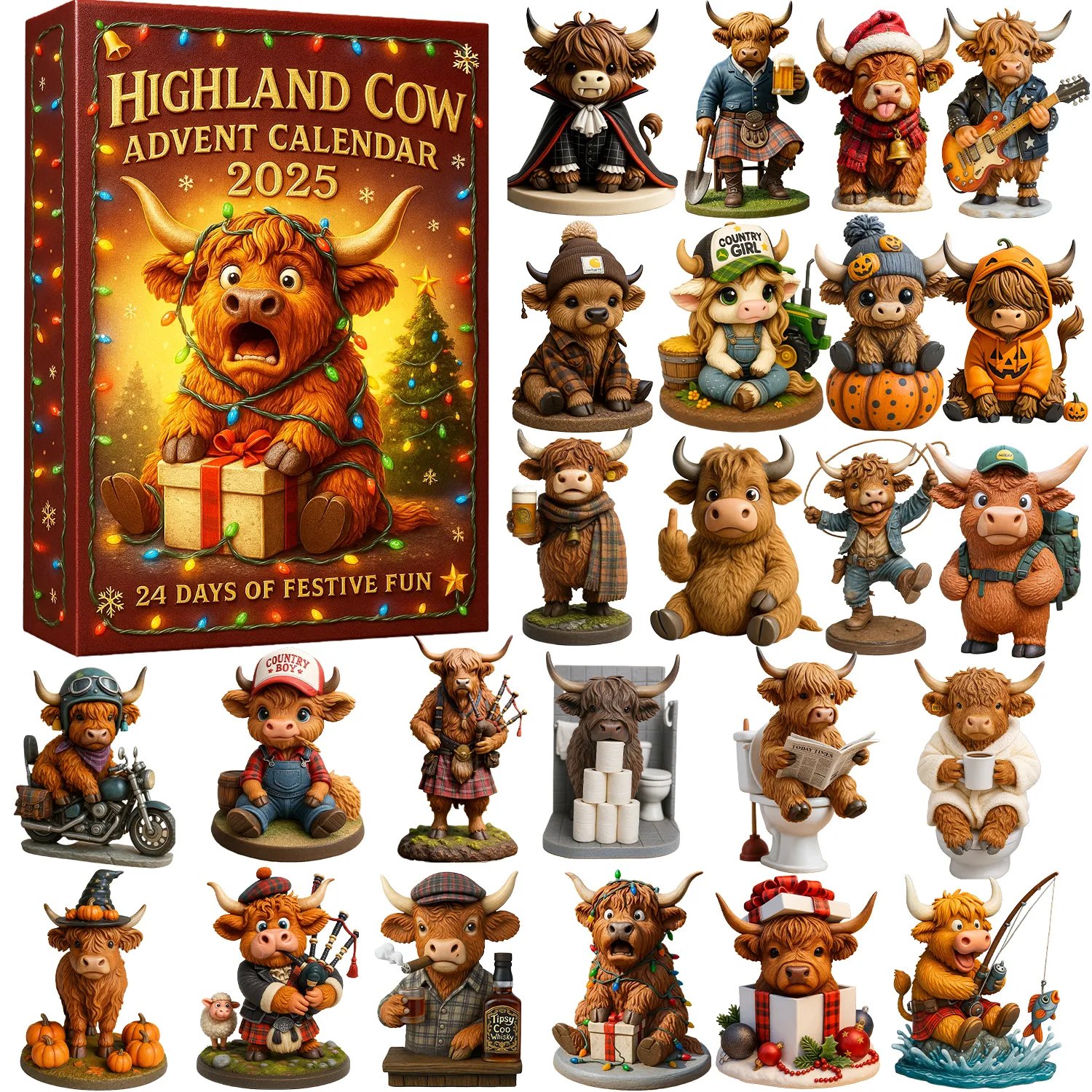 Highland Cow Advent Calendar 2025 Animal Themed Christmas Gifts For Highland Cow Lovers