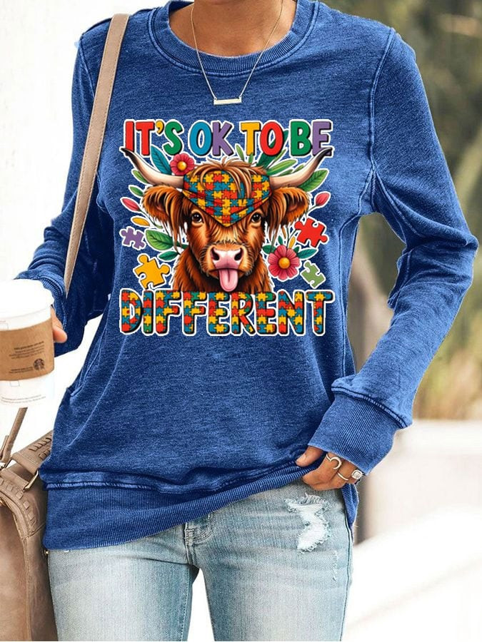Highland Cow Autism Awareness Sweatshirt It's Ok To Be Different Clothing Gift Ideas