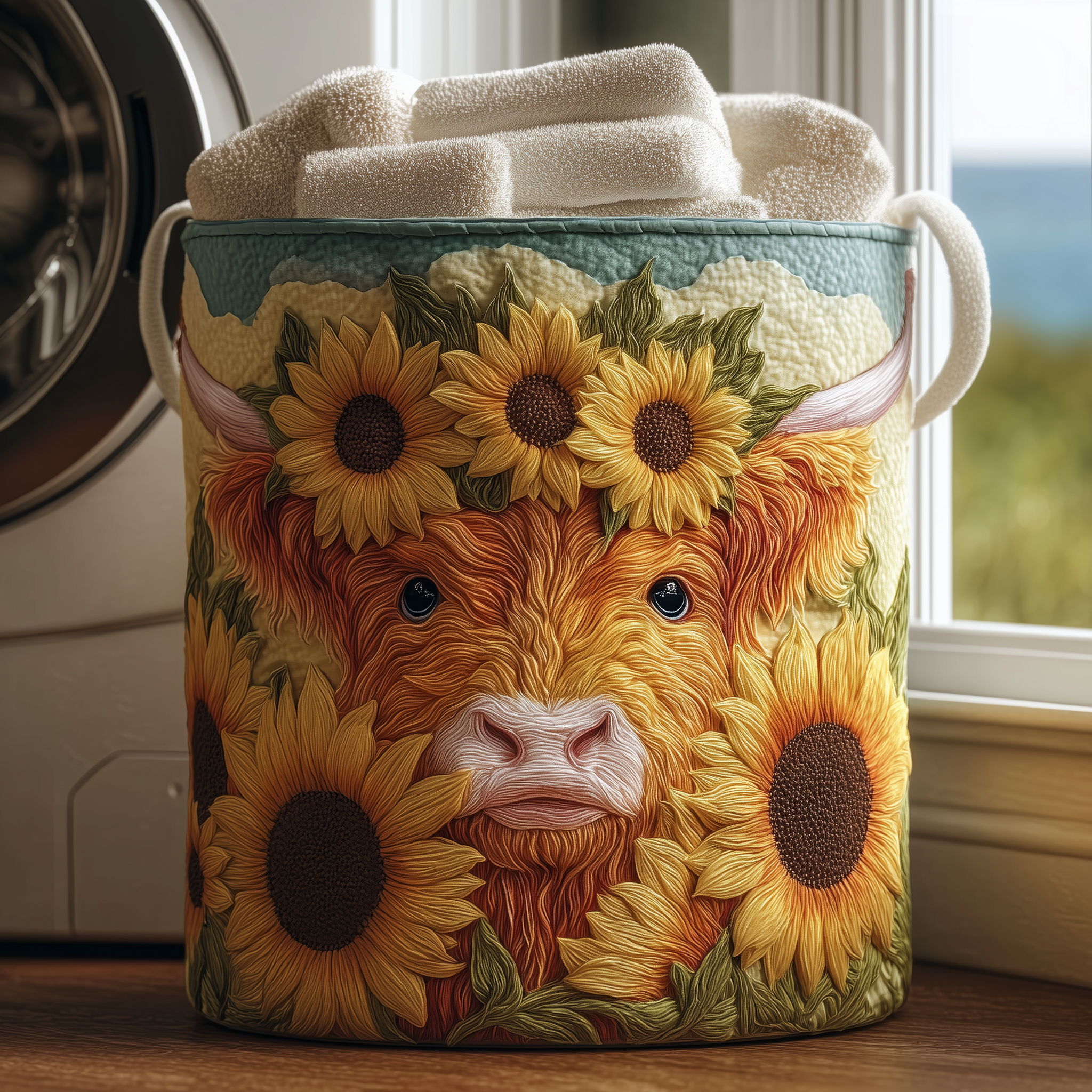Highland Cow Blossom Quilted Laundry Basket Great Stocking Stuffer