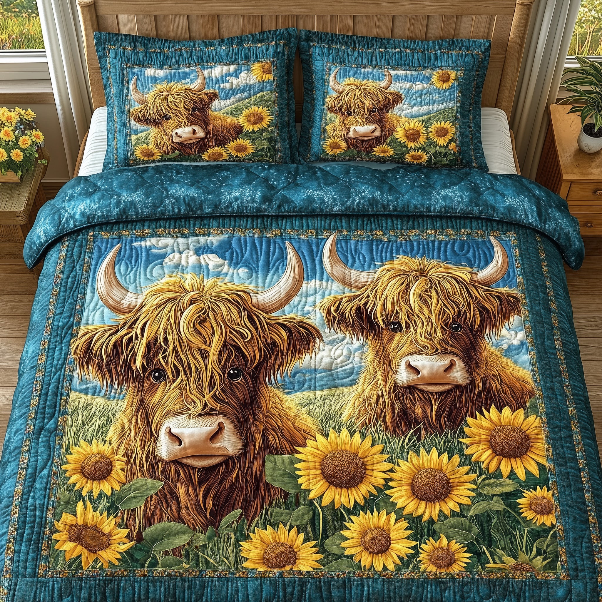 Highland Cow Buddy Quilted Bedding Set Duvet Cover Bedspread Gift For Cow Lover
