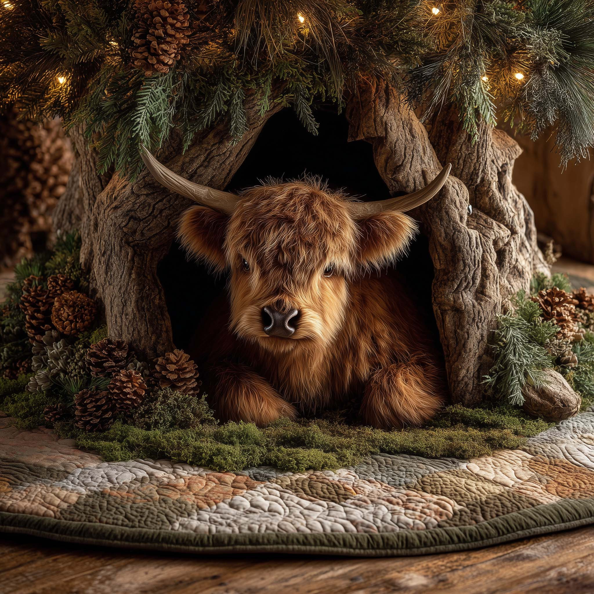 Highland Cow Calf Quilted Tree Skirt Animal Home Decor Christmas Gifts For Cow Lovers