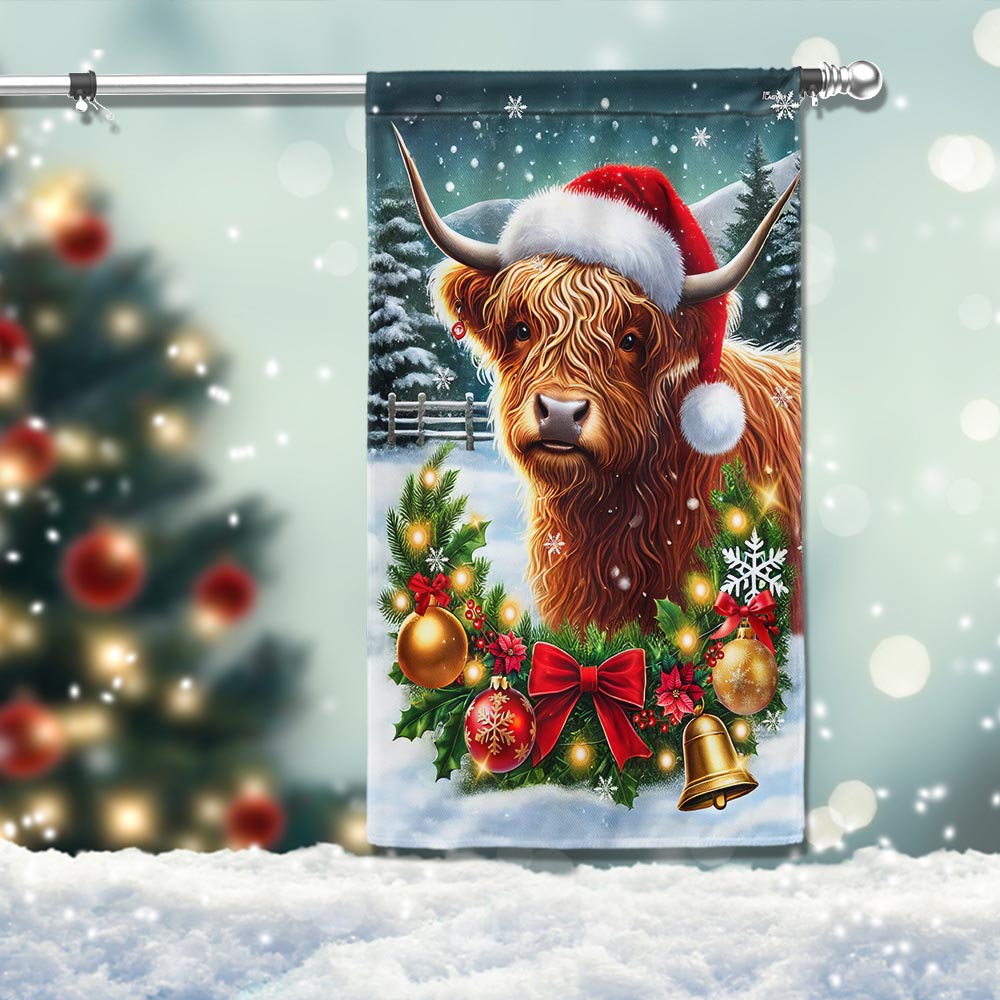 Highland Cow Cattle Farm Christmas Flag