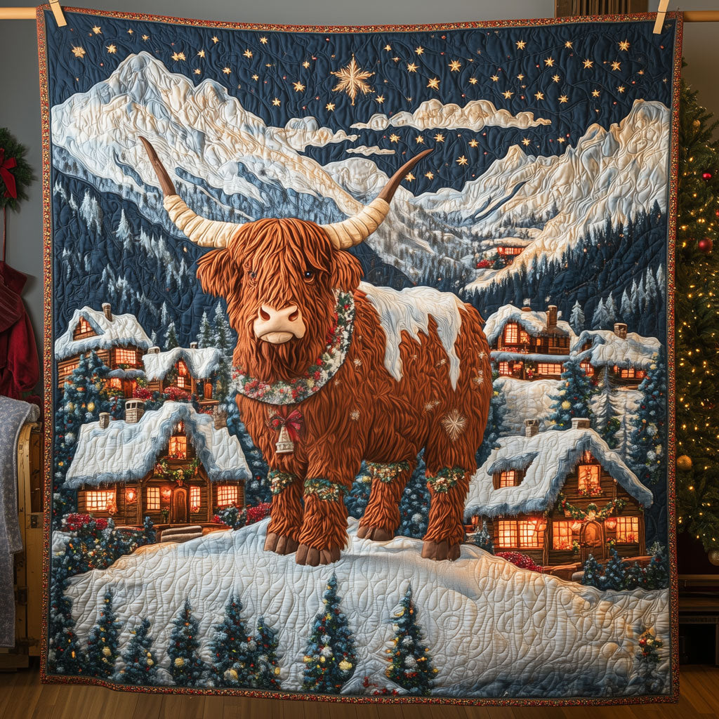 Highland Cow Christmas Quilted Blanket Christmas Blanket Christmas Gifts For Cow Lovers