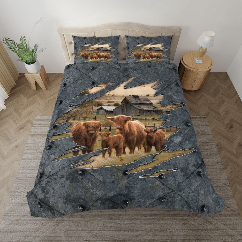 Highland Cow Customized Name Bedding Set  Best Anniversary Gifts For Couples