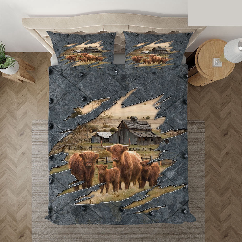 Highland Cow Customized Name Bedding Set  Best Anniversary Gifts For Couples