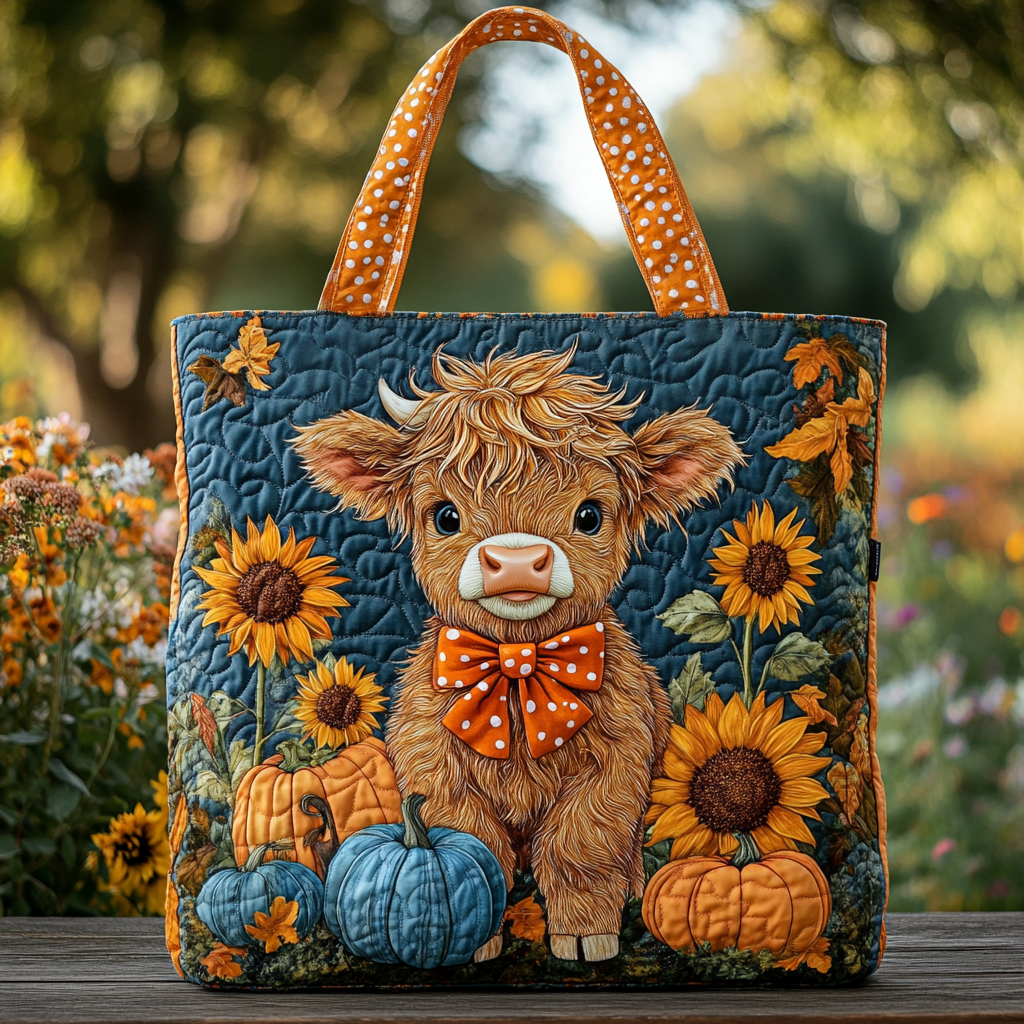 Highland Cow Delight Quilted Tote Bag Cowboy Boyfriend Gifts
