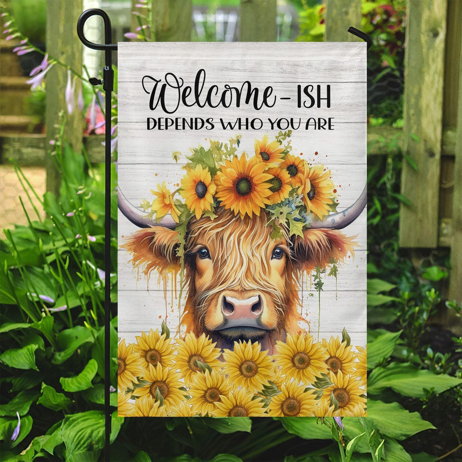 Highland Cow Flag Welcome Ish Depends Who You Are Home Decor Gift For Highland Cow Lovers