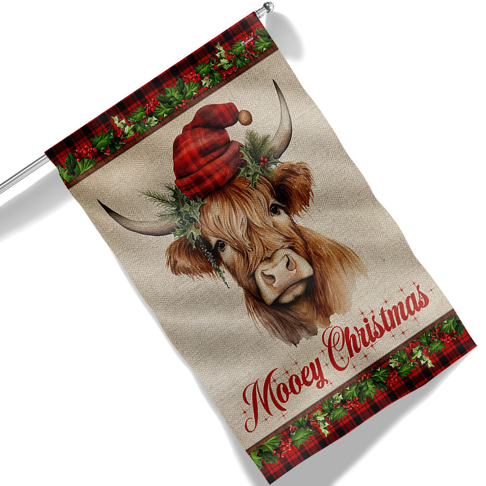 Highland Cow Fluffy Cow Christmas Flag