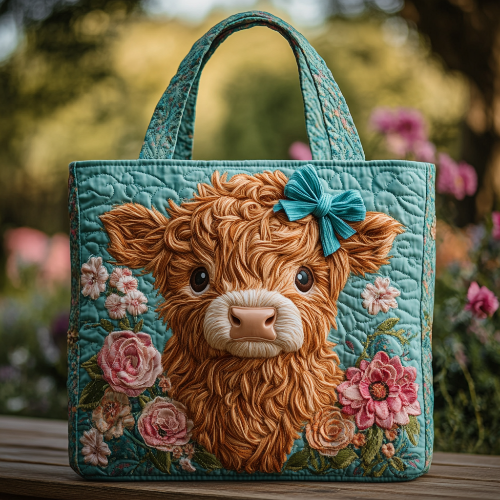 Highland Cow Garden Quilted Tote Bag Cow Gifts For Him Her