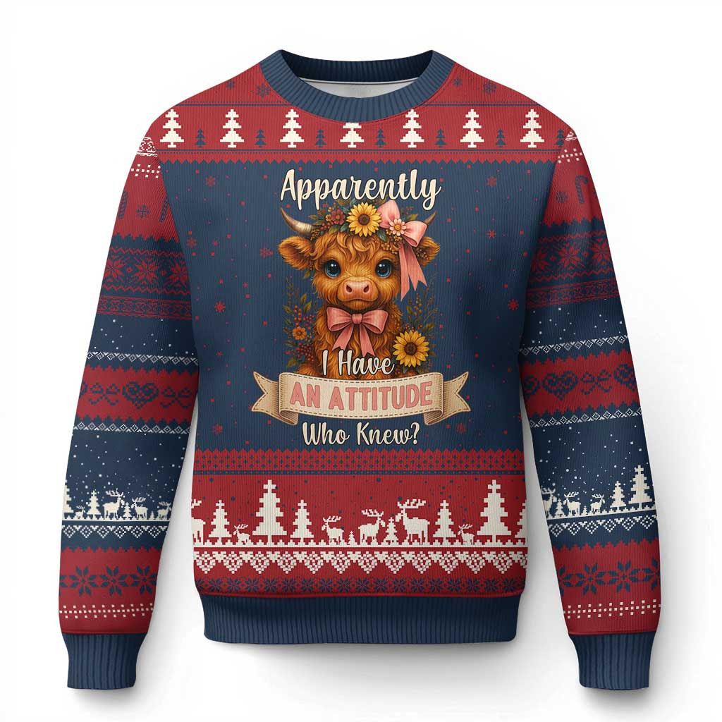 Highland Cow I Have An Attitude Ugly Christmas Sweater Xmas Highland Cow Sweater Gifts