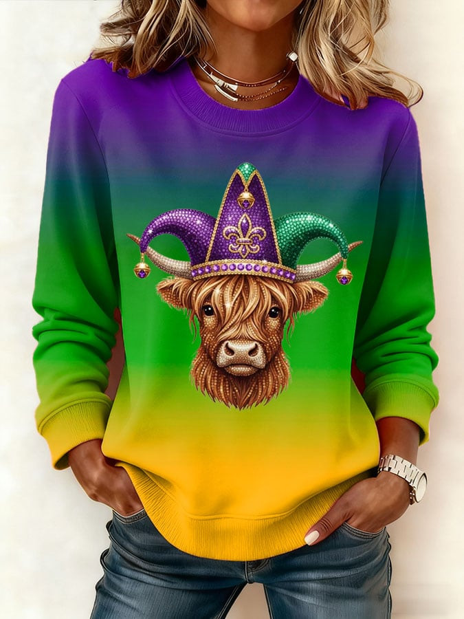 Highland Cow Mardi Gras Sweatshirt Mardi Gras Themed Clothes Gifts For Mom Highland Cow Mardi Gras Sweatshirt Mardi Gras Themed Clothes Gifts For Mom