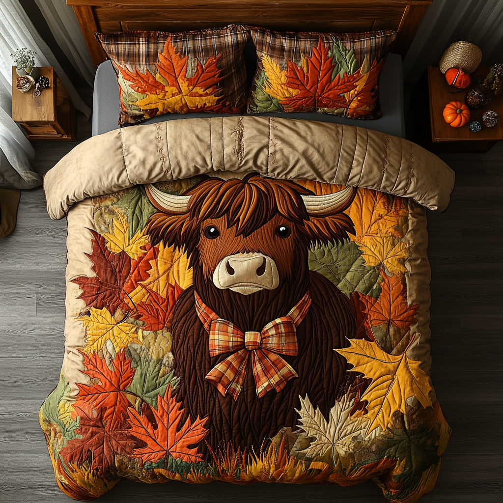 Highland Cow Meadow Quilted Bedding Set Holiday Duvet Covers Highland Cow Presents