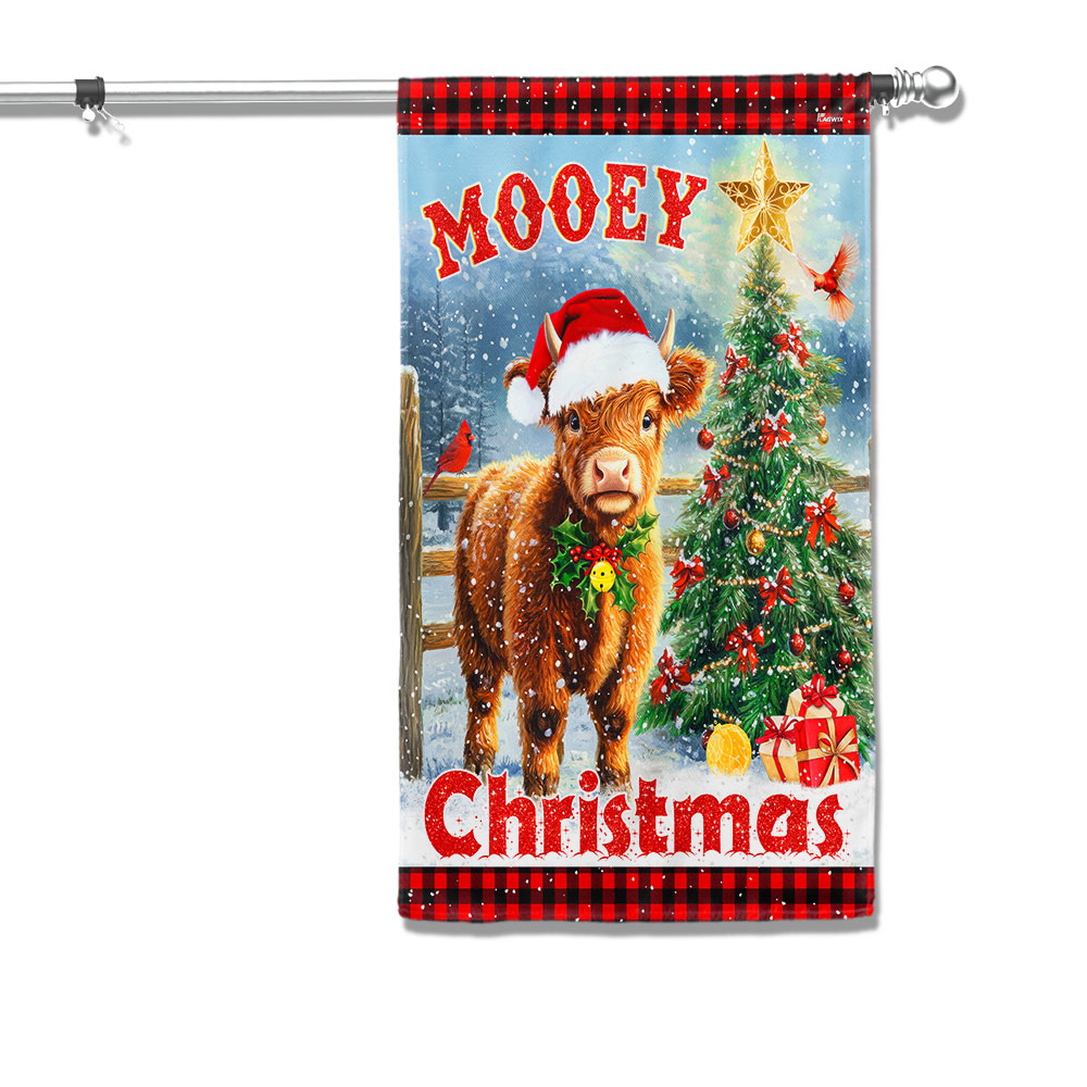 Highland Cow Mooey Christmas Highland Cattle Farm Flag