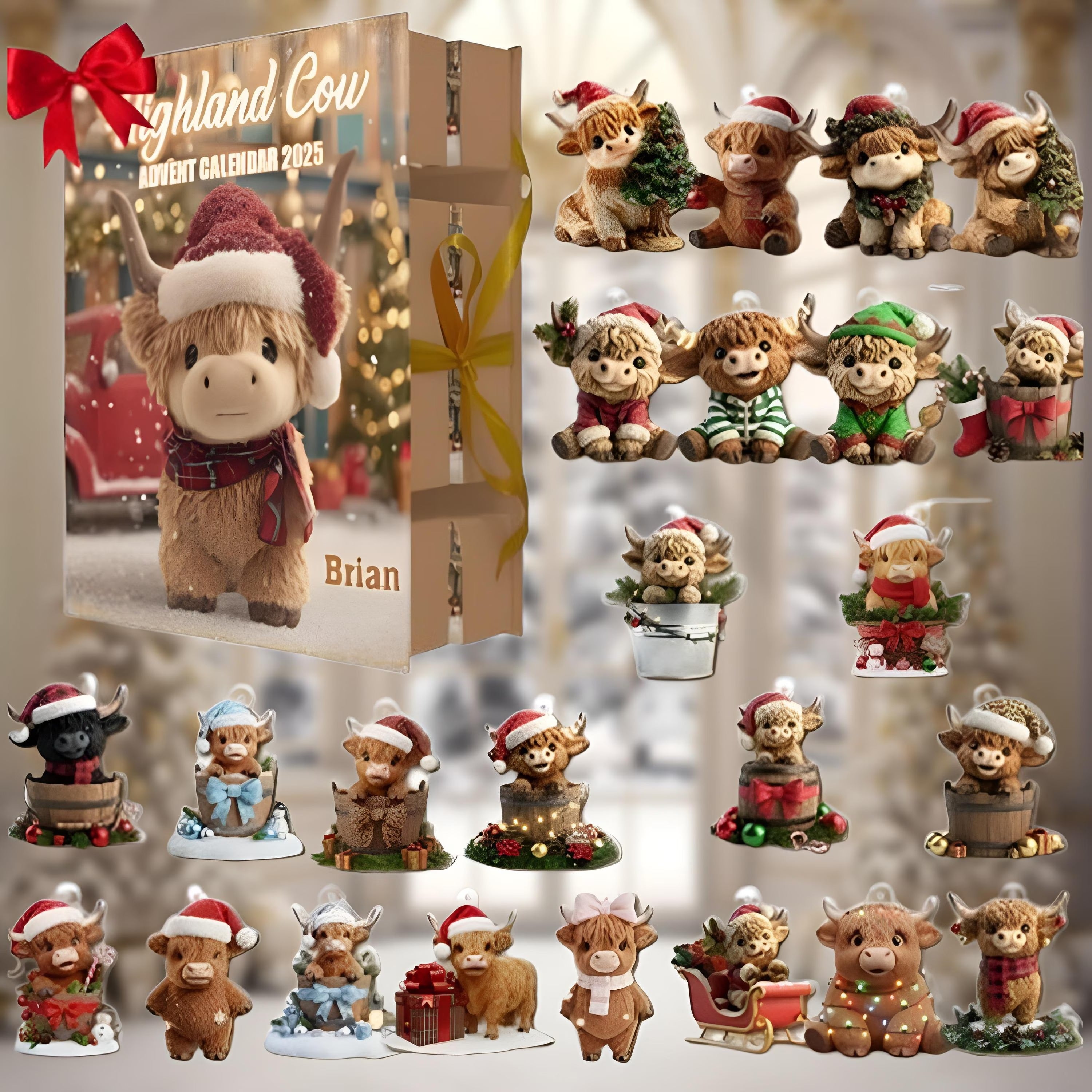 Highland Cow Ornament Advent Calendar 2025 Animal Themed Cow Lover Christmas Gifts