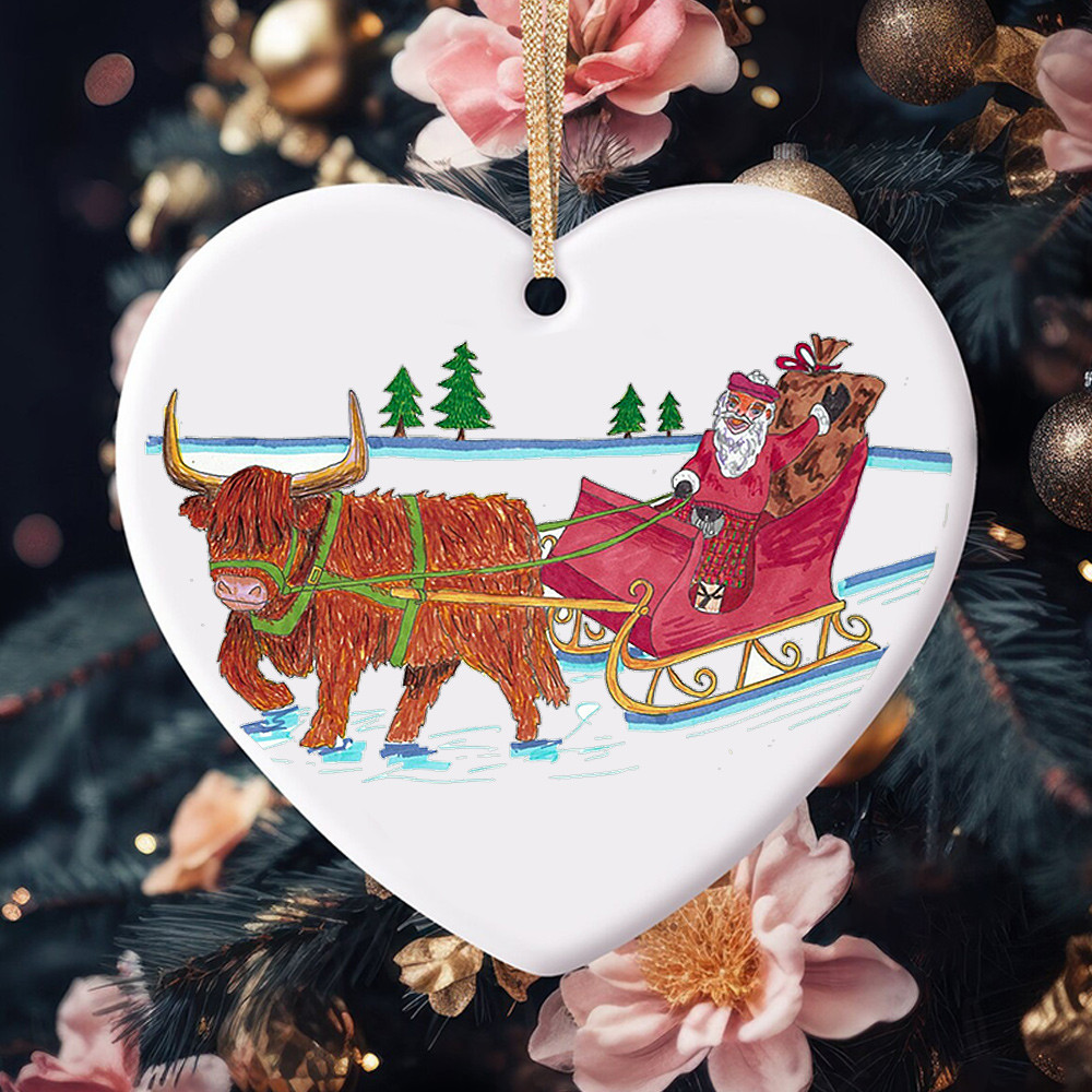 Highland Cow Ornament Highland Cow Riding Santa Ornaments For Christmas Tree