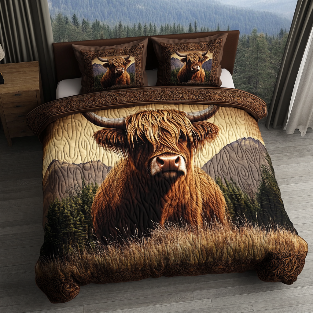 Highland Cow Quilted Bedding Set Best Bed Sheet Set Highland Cow Gifts For Her - Image 3