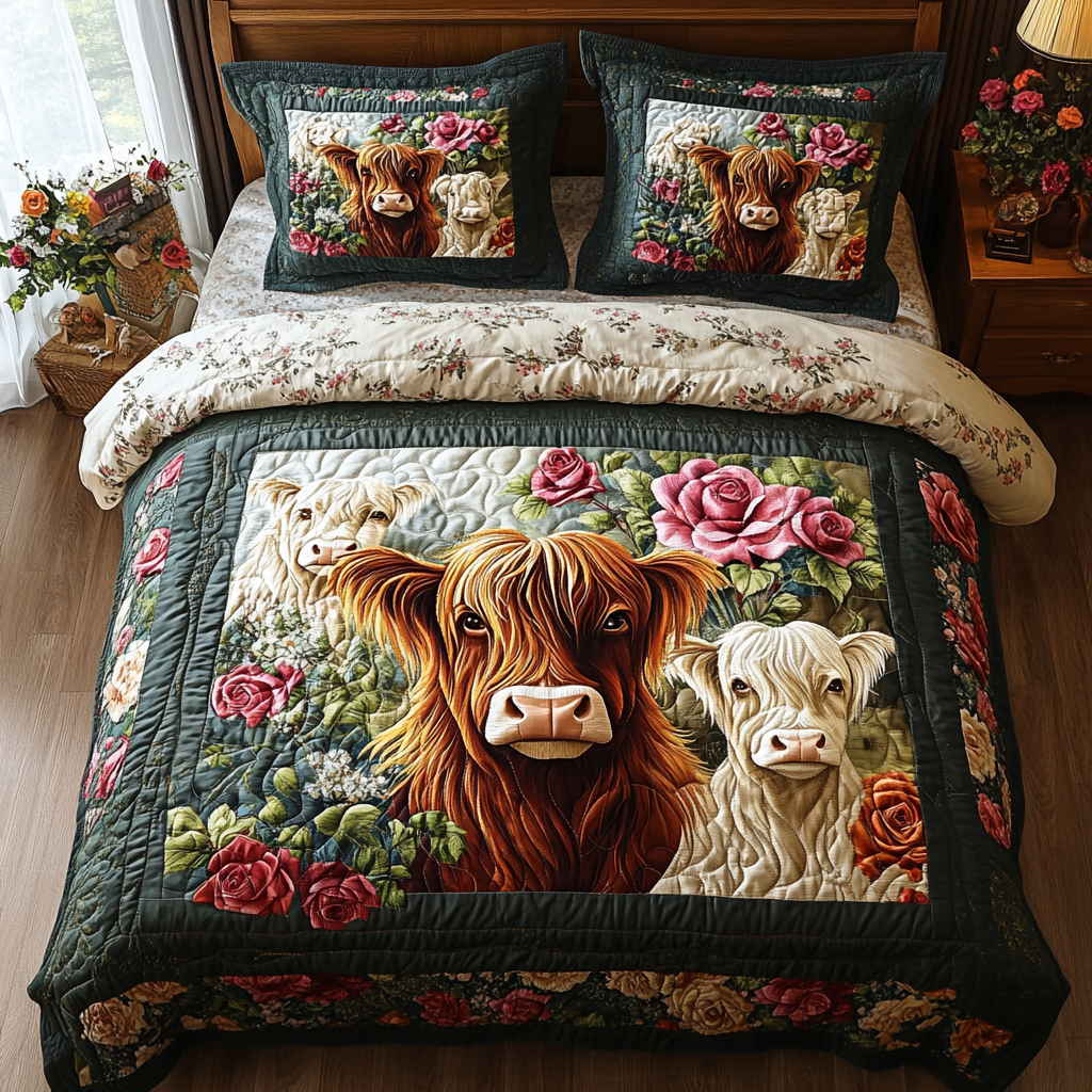 Highland Cow Quilted Bedding Set Best Bed Sheet Set Highland Cow Gifts For Her - Image 5