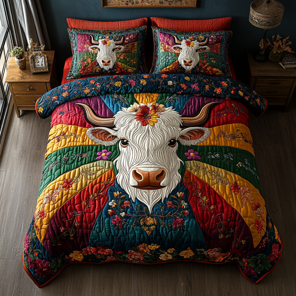 Highland Cow Quilted Bedding Set Best Bed Sheet Set Highland Cow Gifts For Her - Image 2