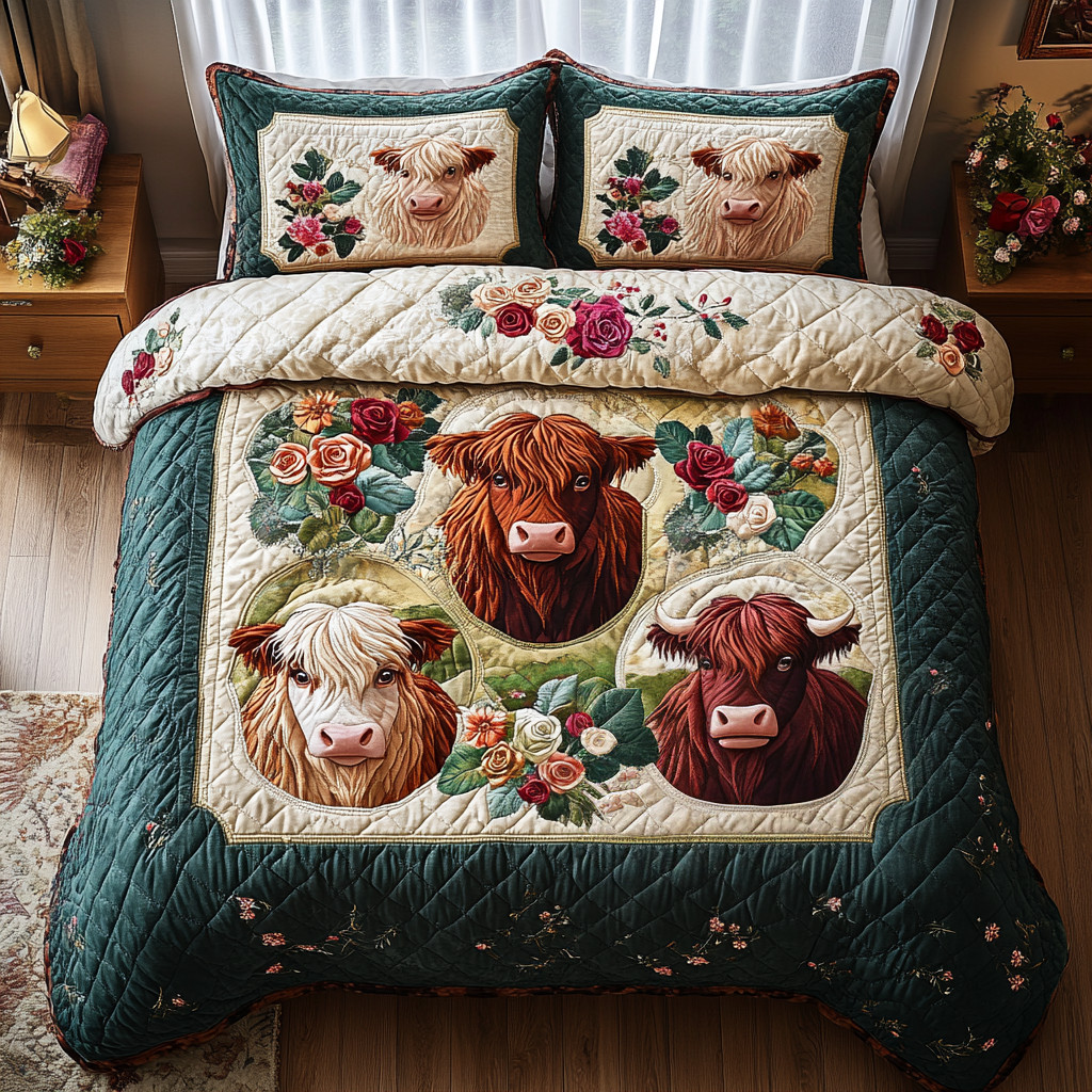 Highland Cow Quilted Bedding Set Best Bed Sheet Set Highland Cow Gifts For Her - Image 4