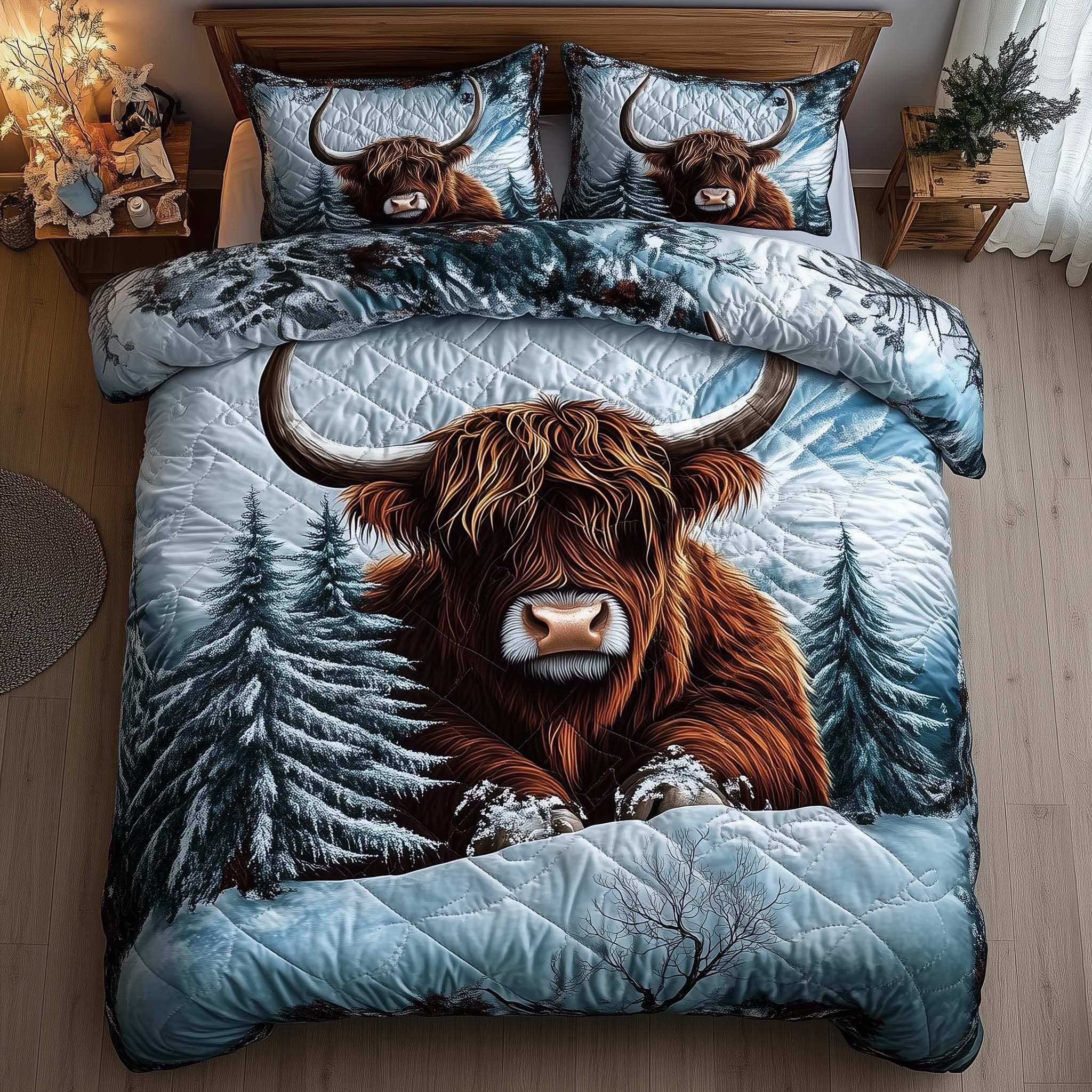 Highland Cow Quilted Bedding Set Country Farmhouse Bedroom Decor Gift For Highland Cow Lovers