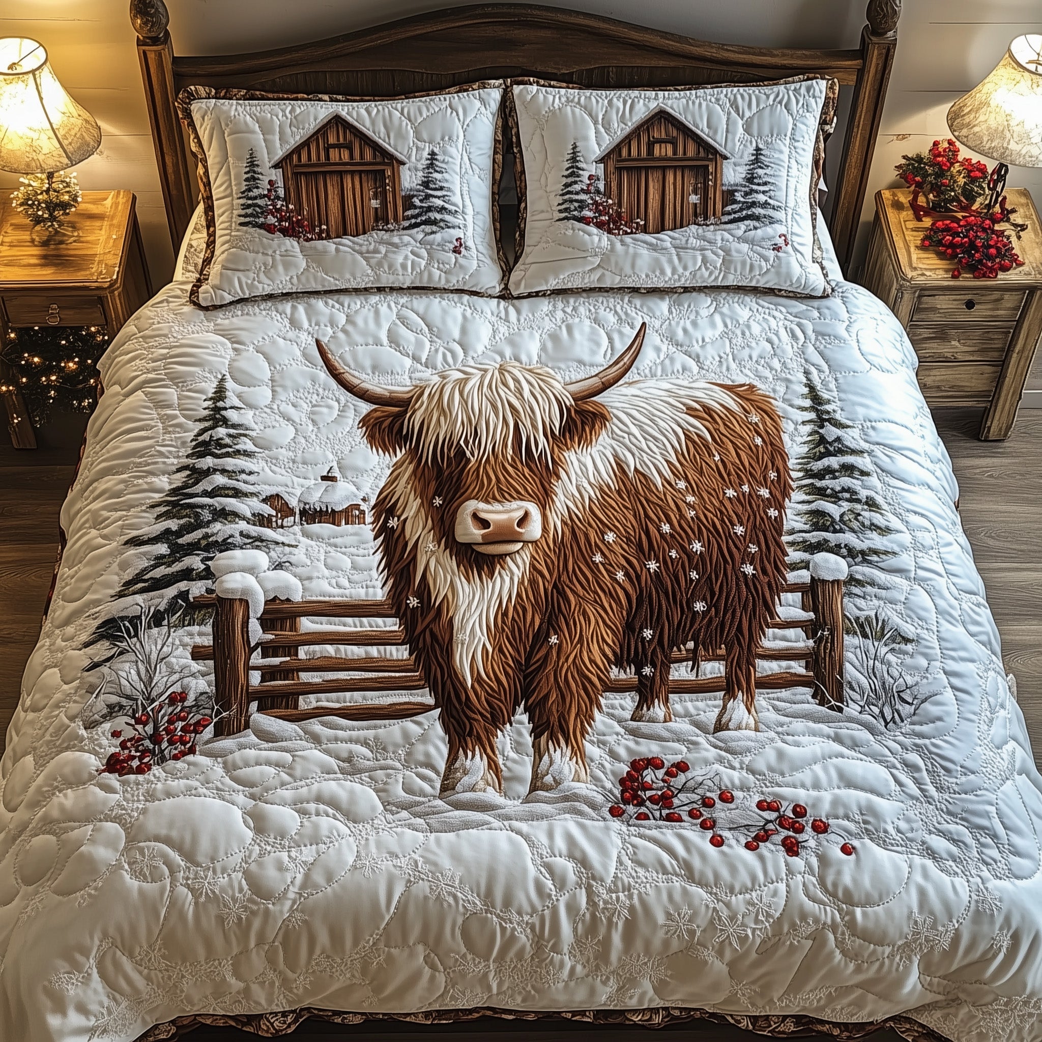 Highland Cow Quilted Bedding Set Duvet Cover Merchandise Farm Gifts For Highland Cow Lovers