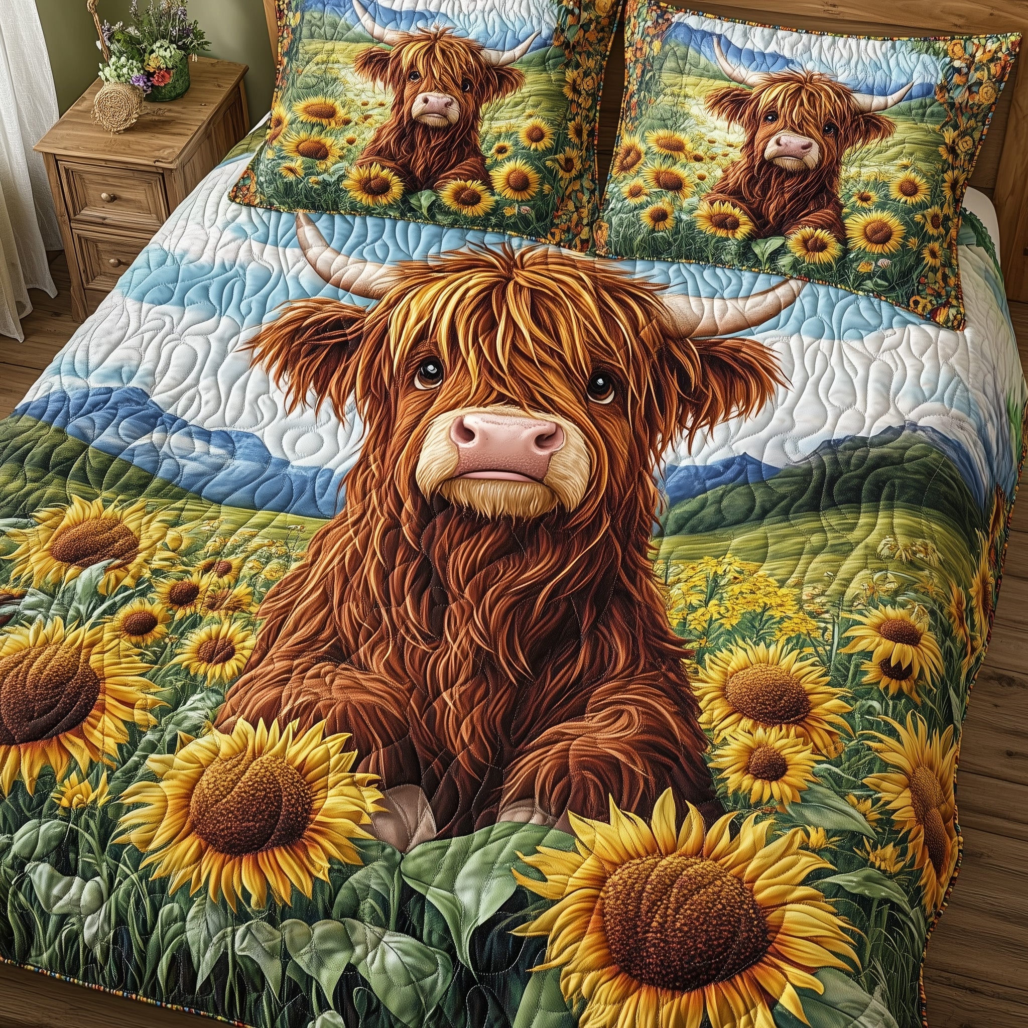 Highland Cow Quilted Bedding Set Duvet Cover Merchandise Farm Highland Cattle Gifts