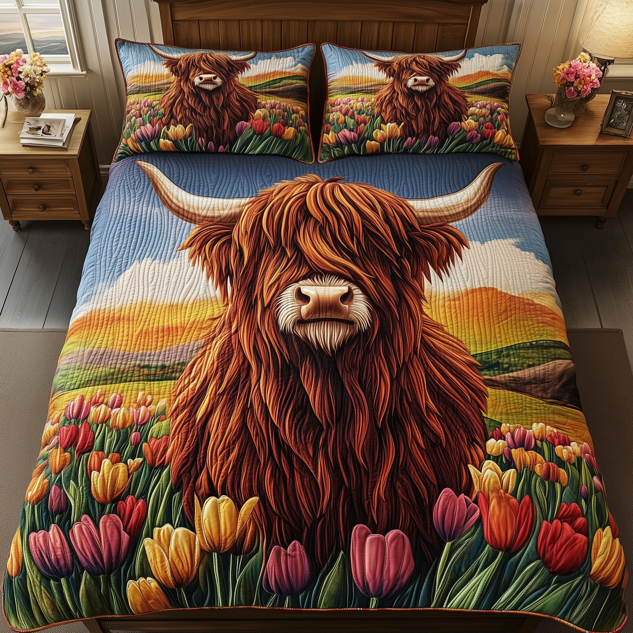 Highland Cow Quilted Bedding Set Duvet Cover Merchandise Farm Highland Cattle Gifts For Her
