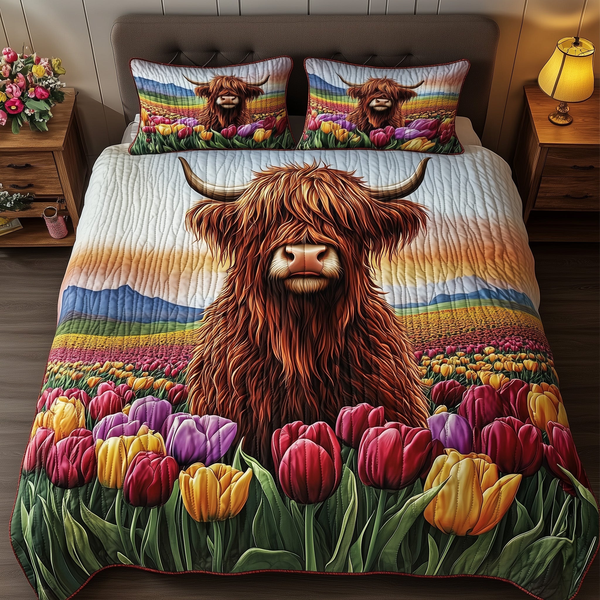 Highland Cow Quilted Bedding Set Duvet Cover Merchandise Farm Highland Cattle Merchandise