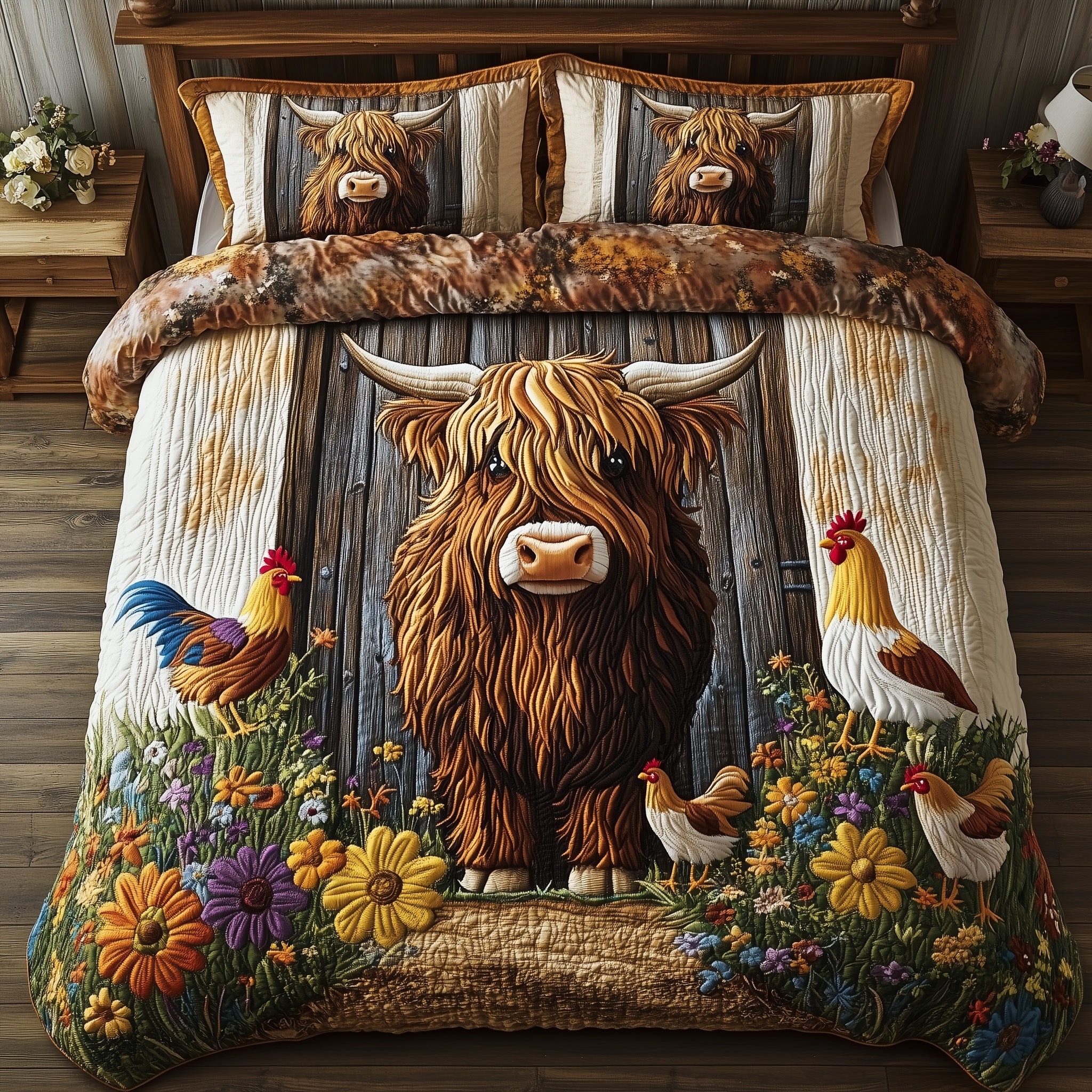 Highland Cow Quilted Bedding Set Duvet Cover Merchandise Farm Highland Cow Gift Ideas