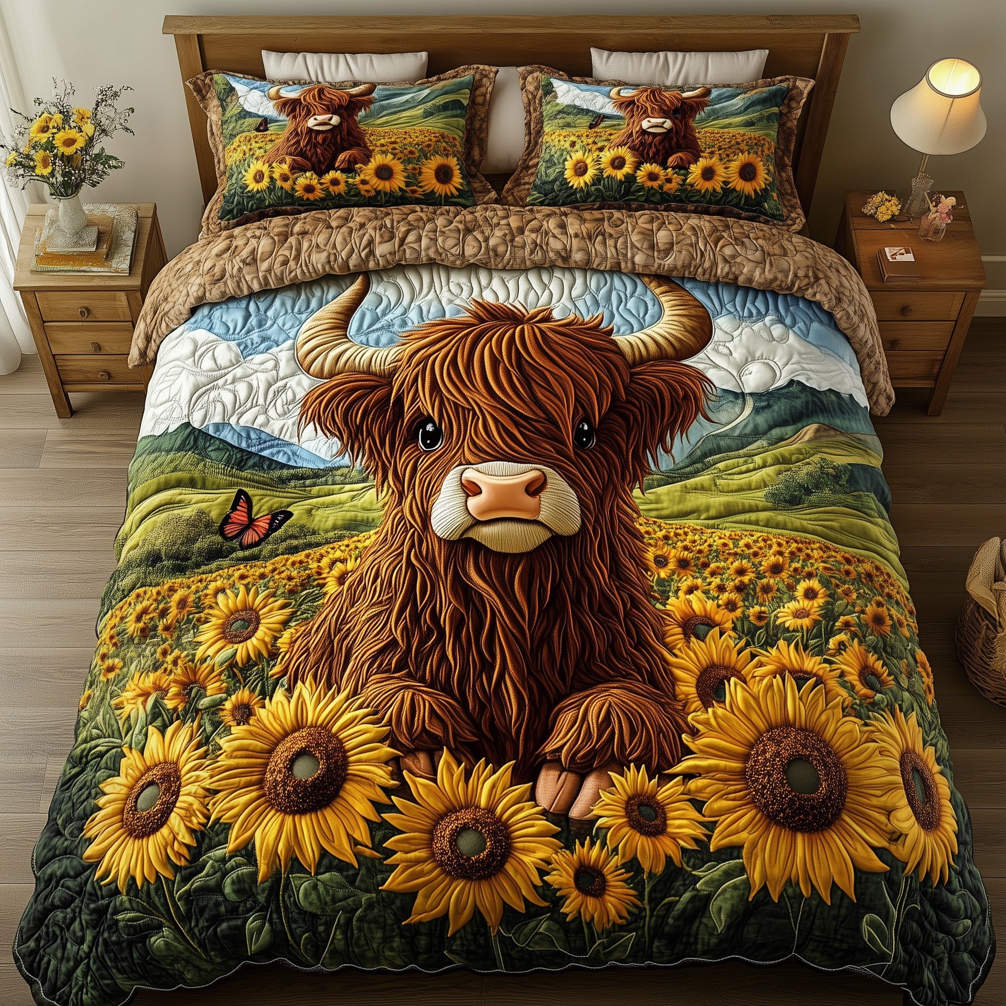 Highland Cow Quilted Bedding Set Duvet Cover Merchandise Farm Highland Cow Merchandise