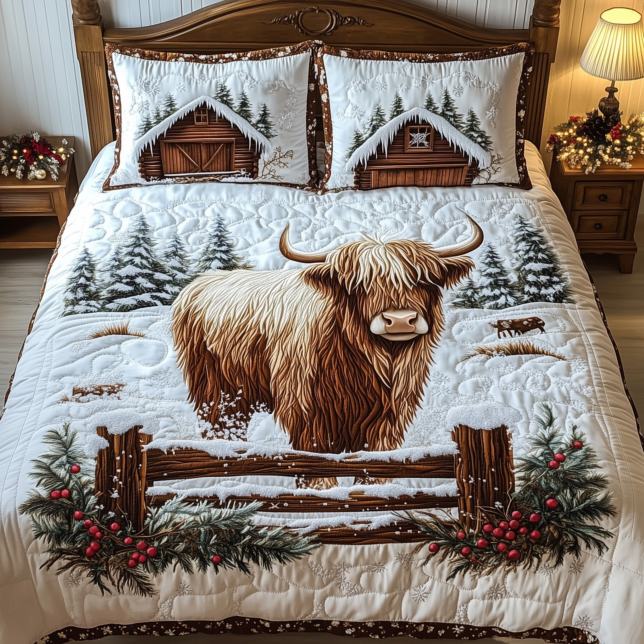 Highland Cow Quilted Bedding Set Duvet Cover Merchandise Farm Highland Cow Presents