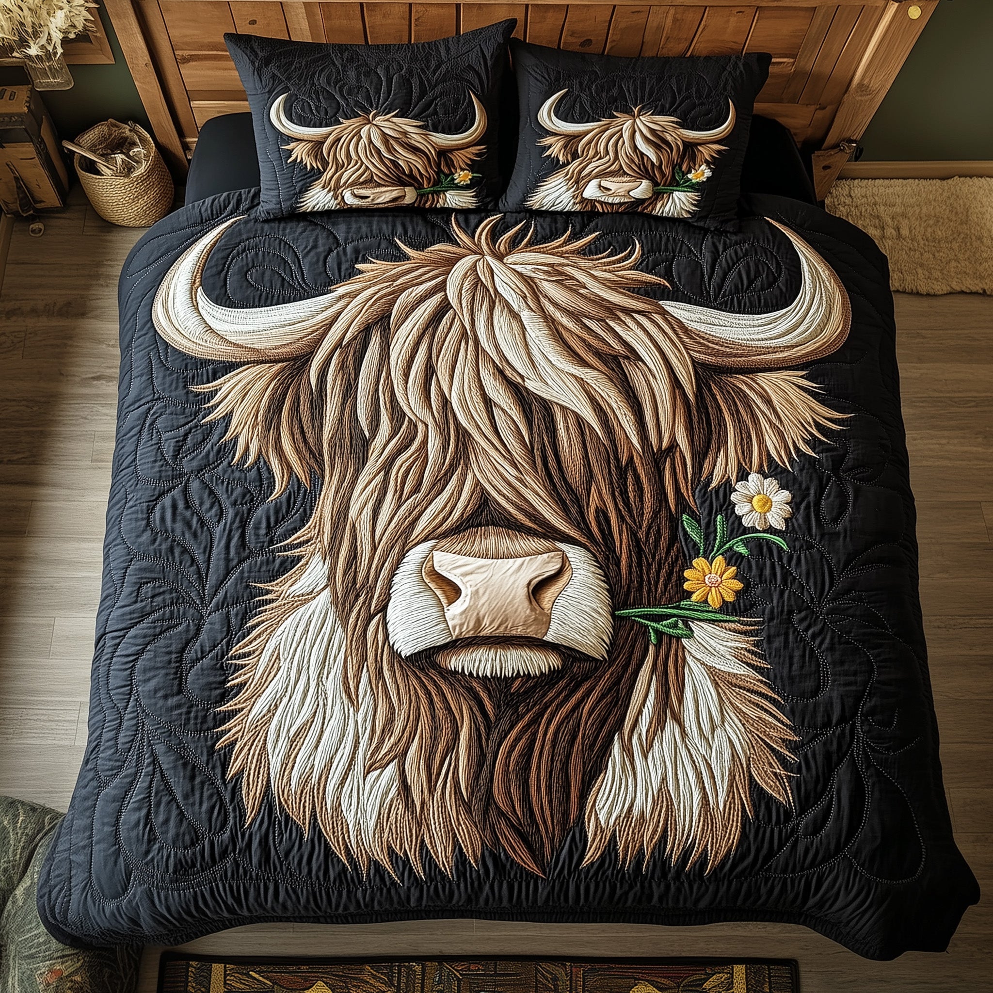 Highland Cow Quilted Bedding Set Duvet Cover Merchandise Farm Highland Cow Stuff Gifts