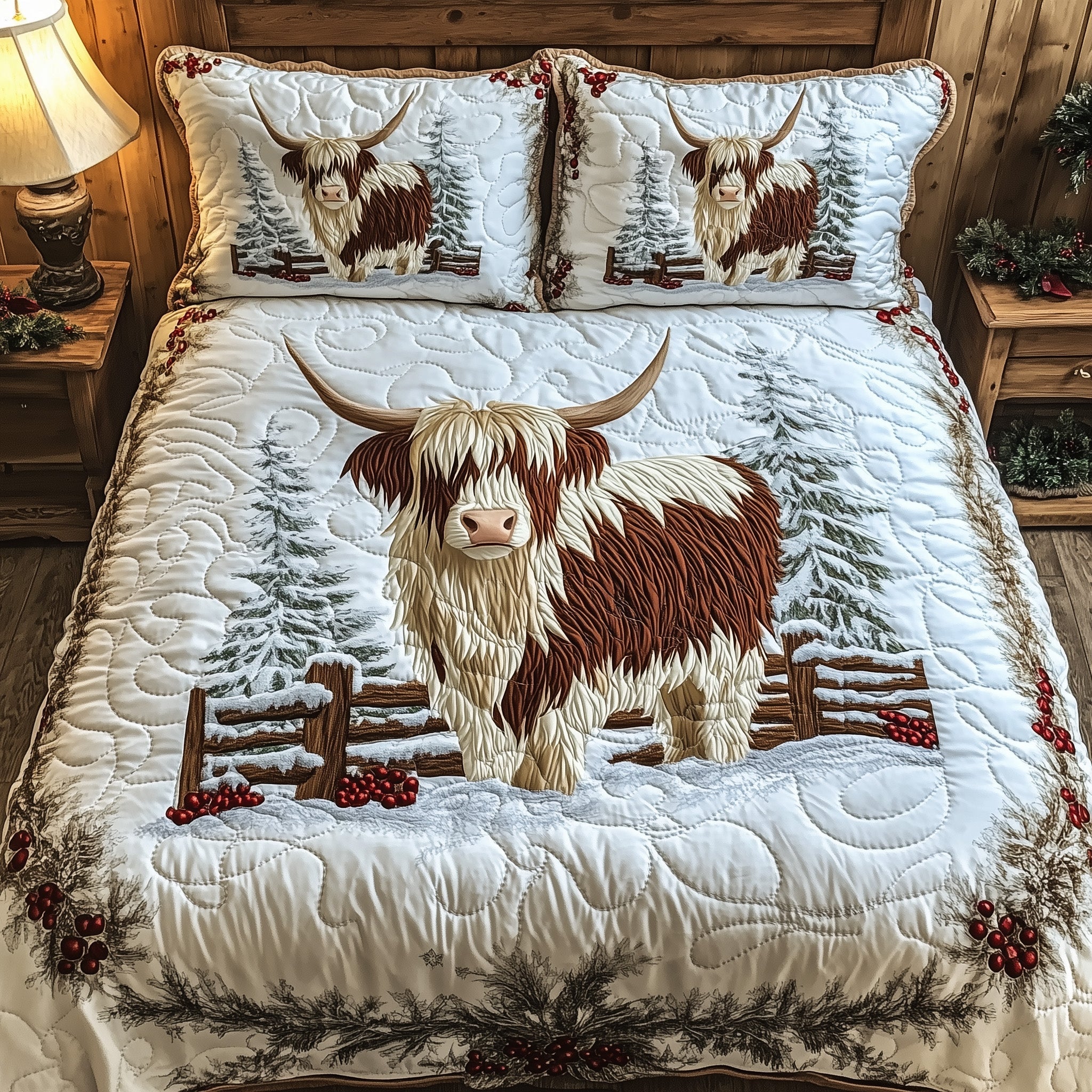 Highland Cow Quilted Bedding Set Duvet Cover Merchandise Farm Highland Cow Themed Gifts