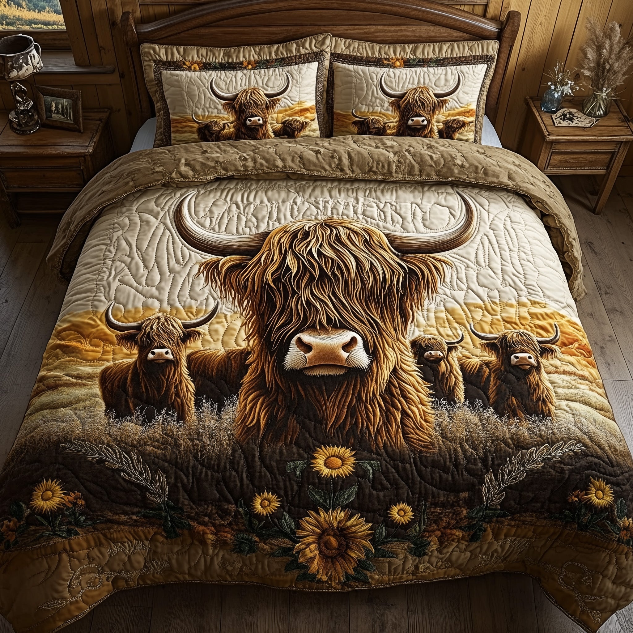 Highland Cow Quilted Bedding Set Duvet Cover Merchandise Gifts For Highland Cow Lovers