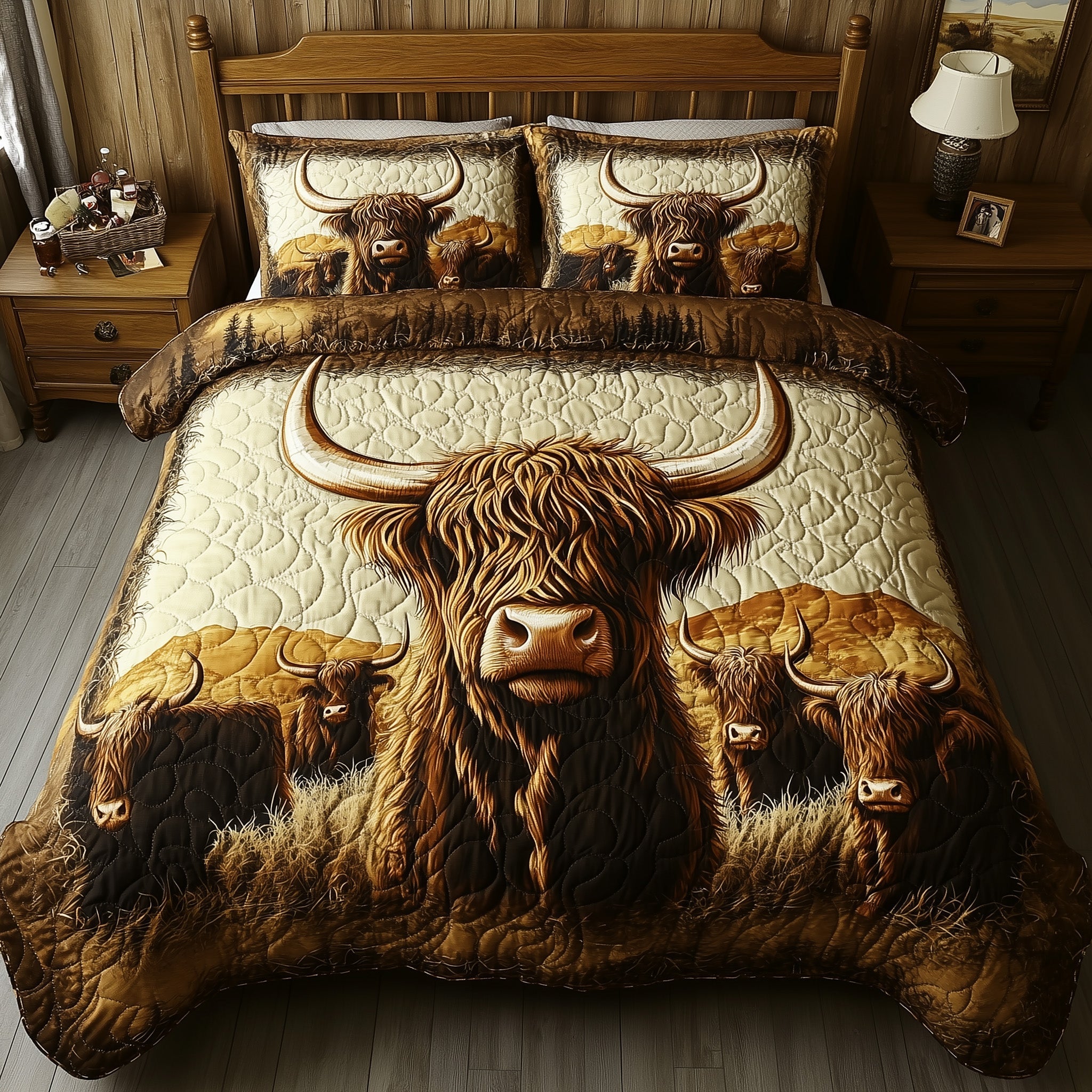 Highland Cow Quilted Bedding Set Duvet Cover Merchandise Great Highland Cow Themed Gifts