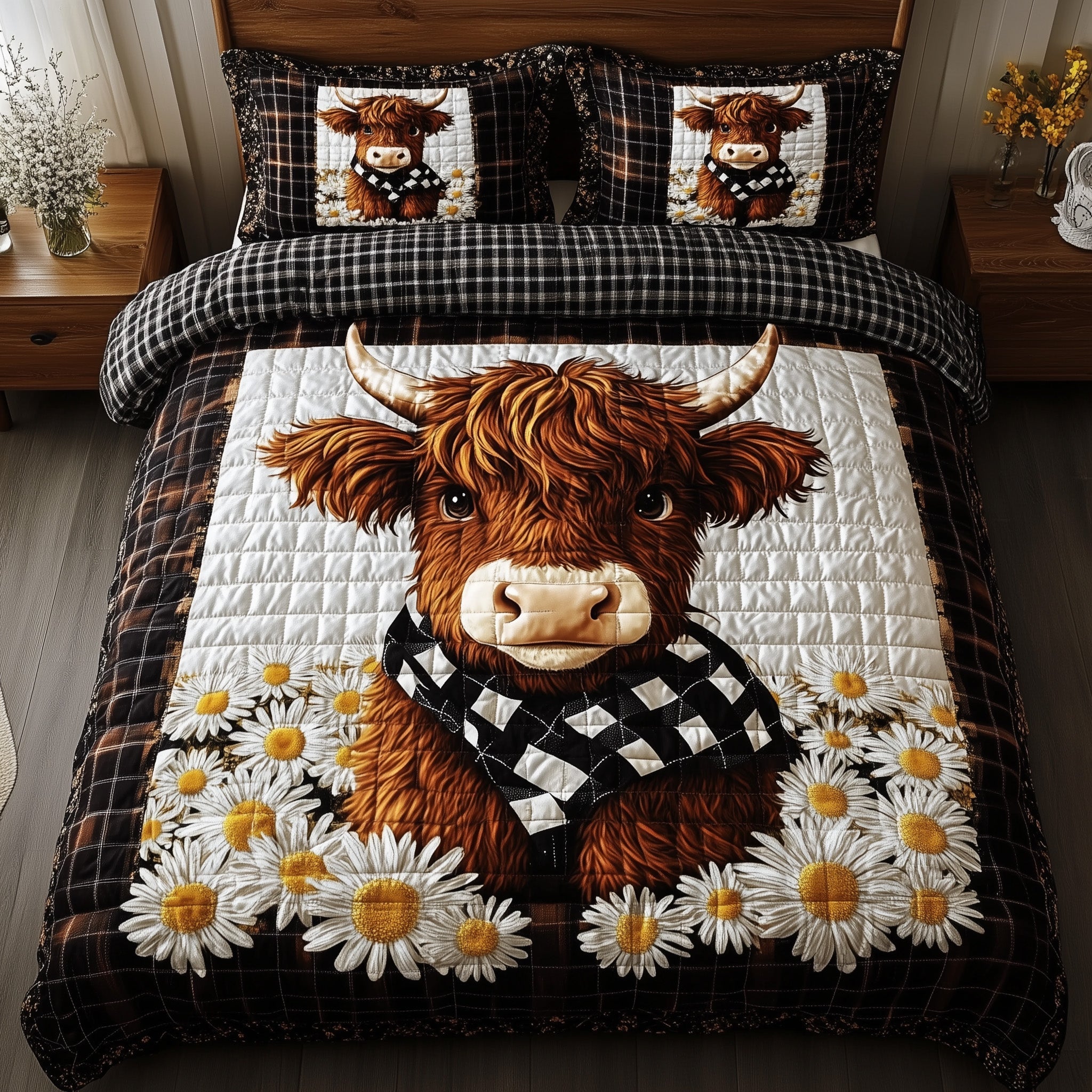 Highland Cow Quilted Bedding Set Duvet Cover Merchandise Highland Cattle Gifts For Her