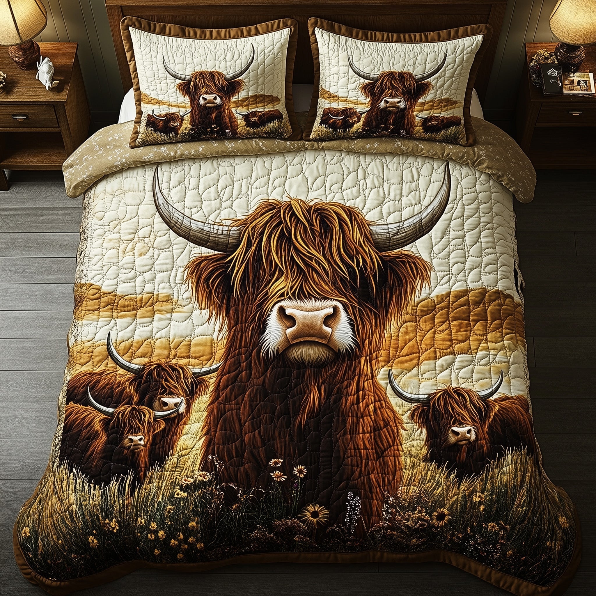 Highland Cow Quilted Bedding Set Duvet Cover Merchandise Highland Cow Gifts For Women