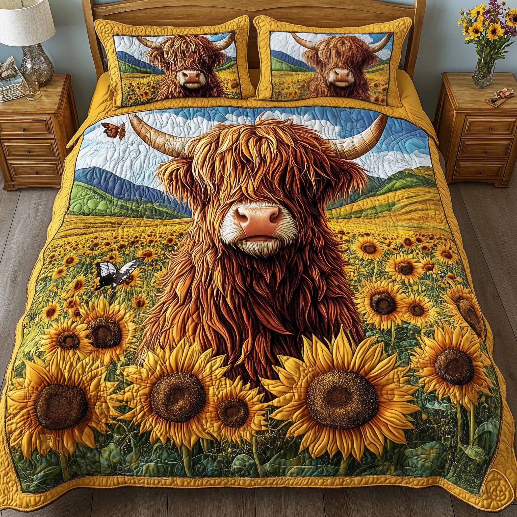 Highland Cow Quilted Bedding Set Duvet Cover Merchandise Highland Cow Presents