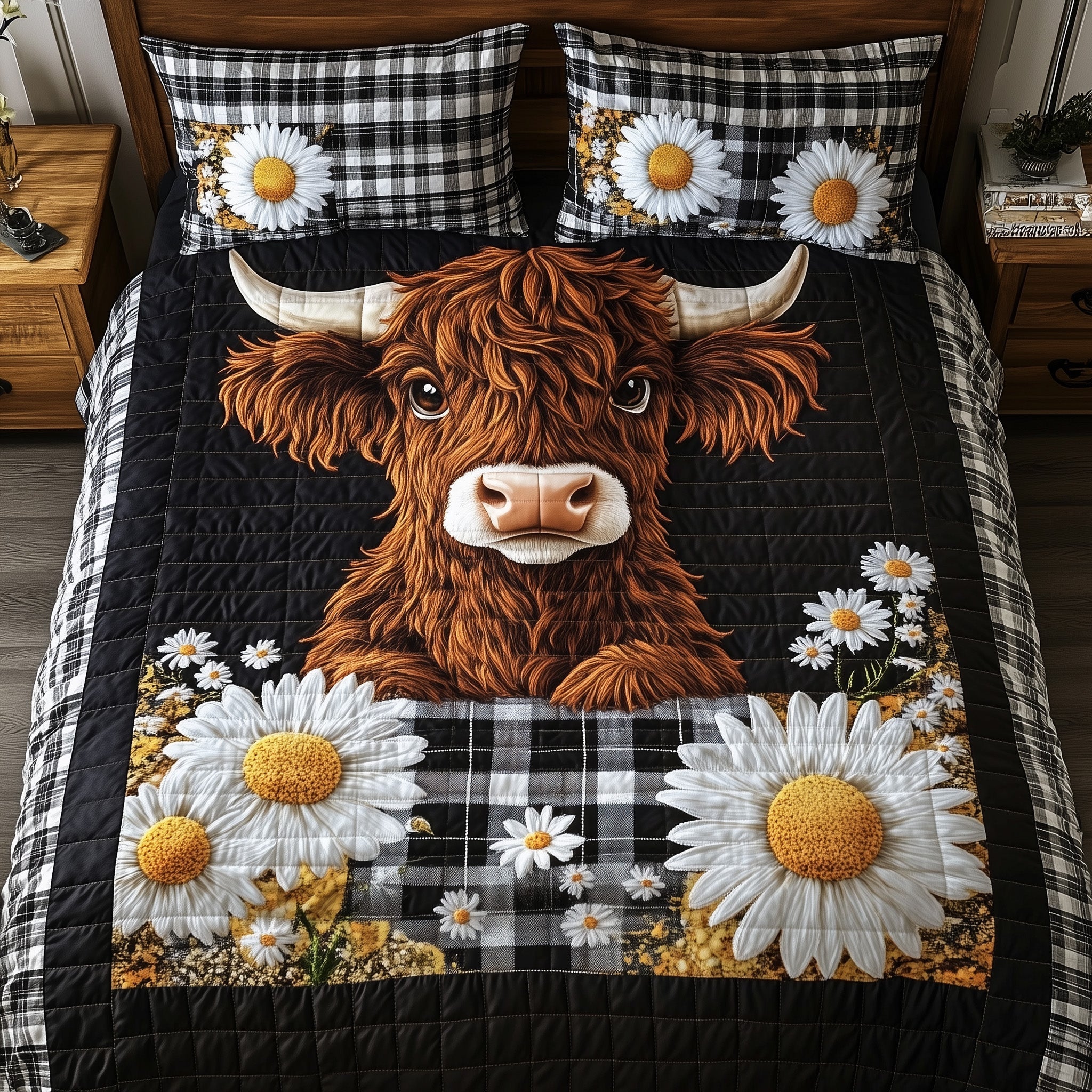 Highland Cow Quilted Bedding Set Duvet Cover Merchandise Highland Cow Themed Gifts