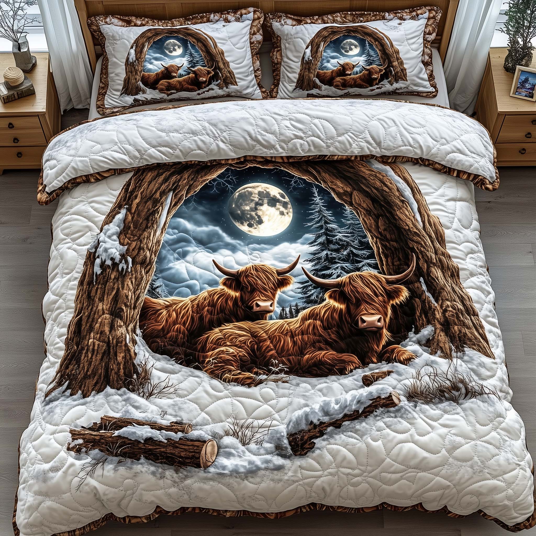 Highland Cow Quilted Bedding Set Farmhouse Bedroom Decor Best Gift For Highland Cow Lovers