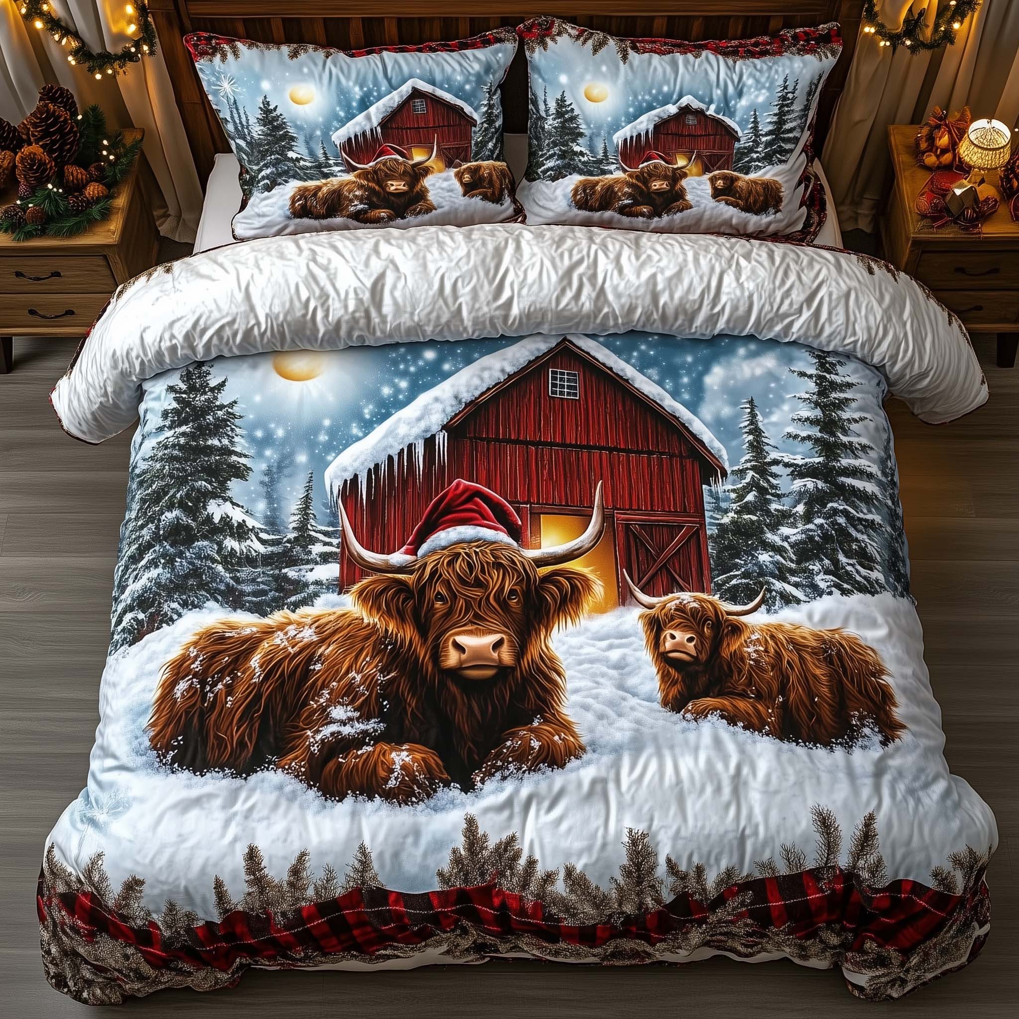Highland Cow Quilted Bedding Set Rustic Farm Bedroom Decor Gift For Animal Lovers