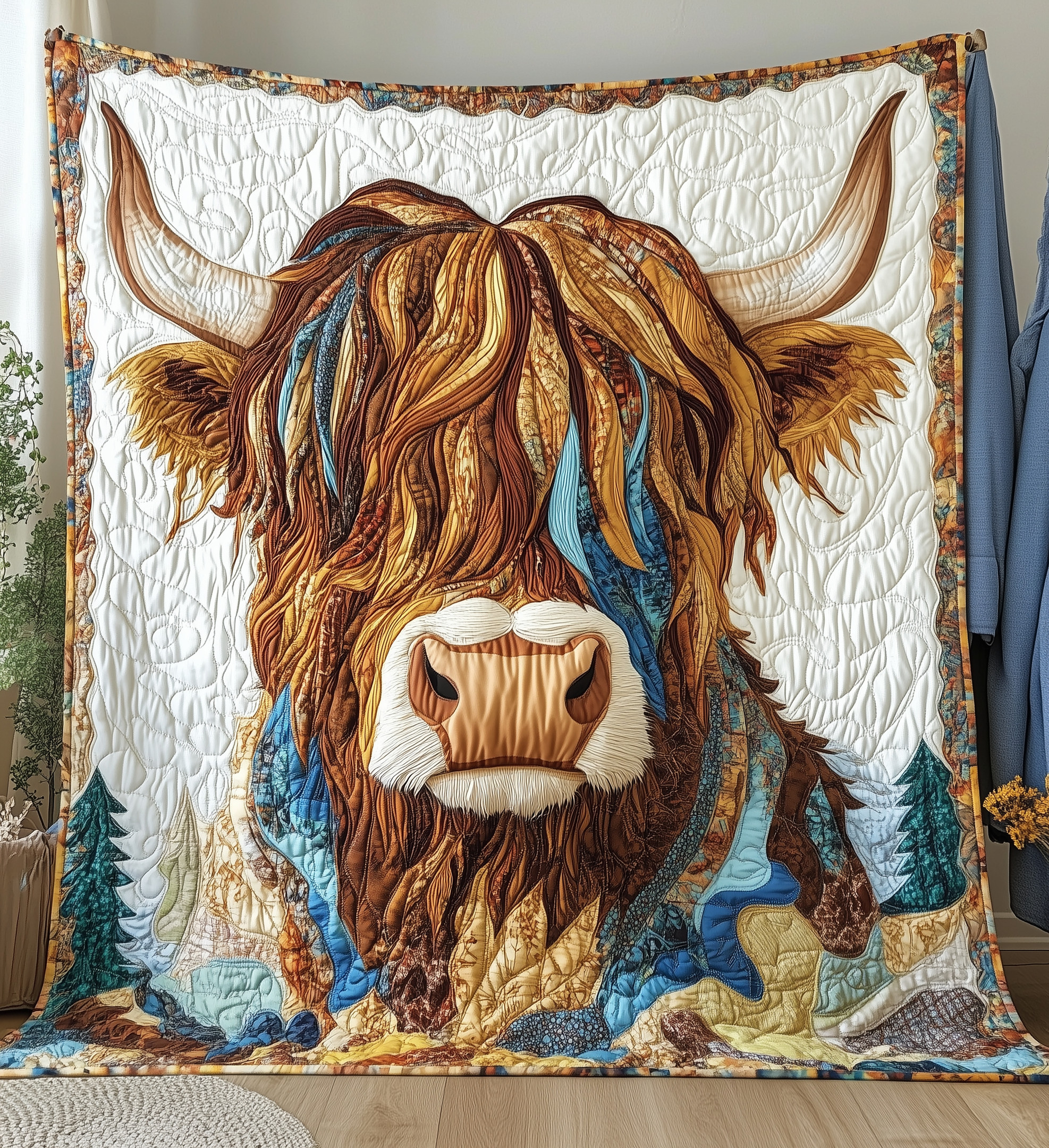 Highland Cow Quilted Blanket Bedroom Holiday Decor Best Gift For Sister