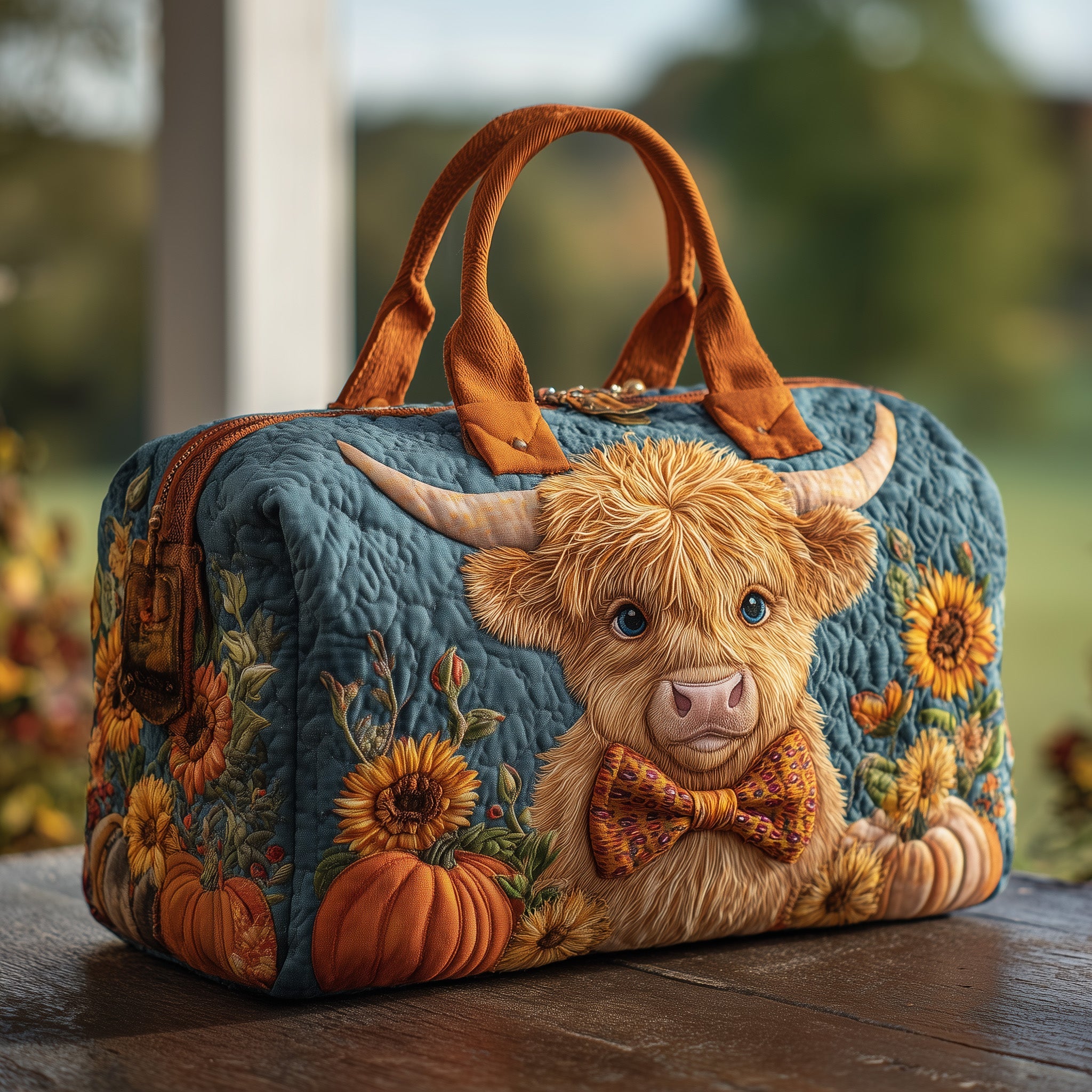 Highland Cow Quilted Duffle Bag Compact And Spacious